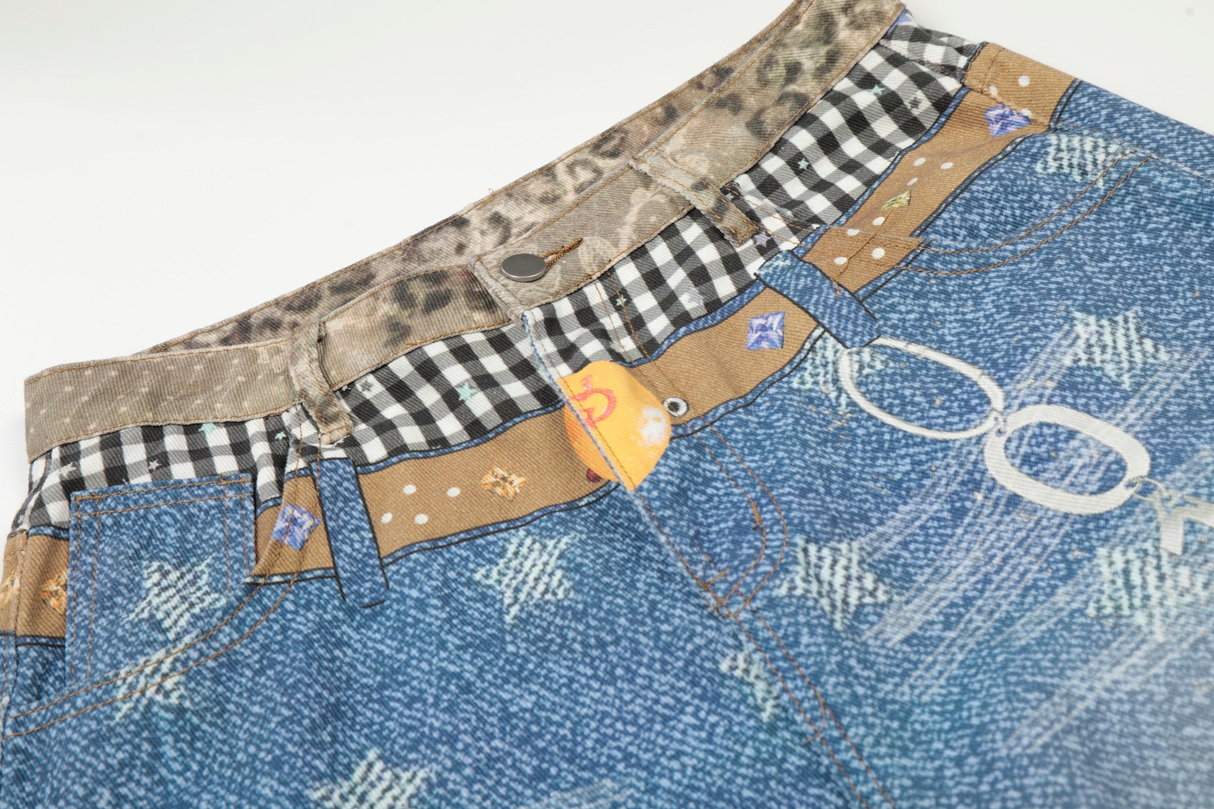 Omirad Vintage Patchwork Star-Wash Denim Shorts | Streetwear