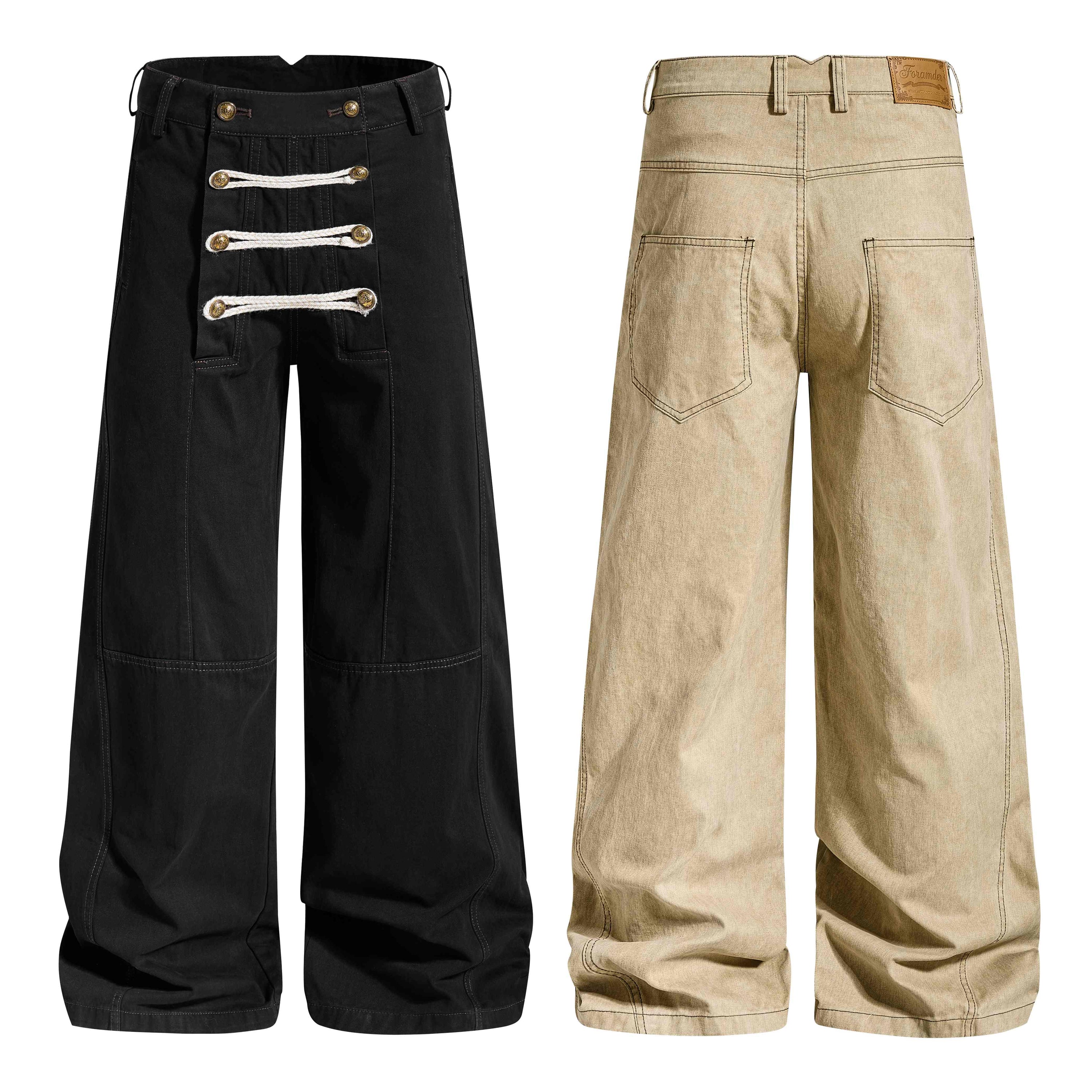 Military Rope Wide-Leg Pants | 100% Cotton Streetwear