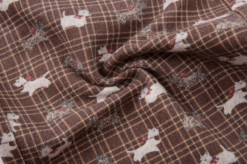Retro Dog Print Plaid Wide-Leg Pants | Vintage Style