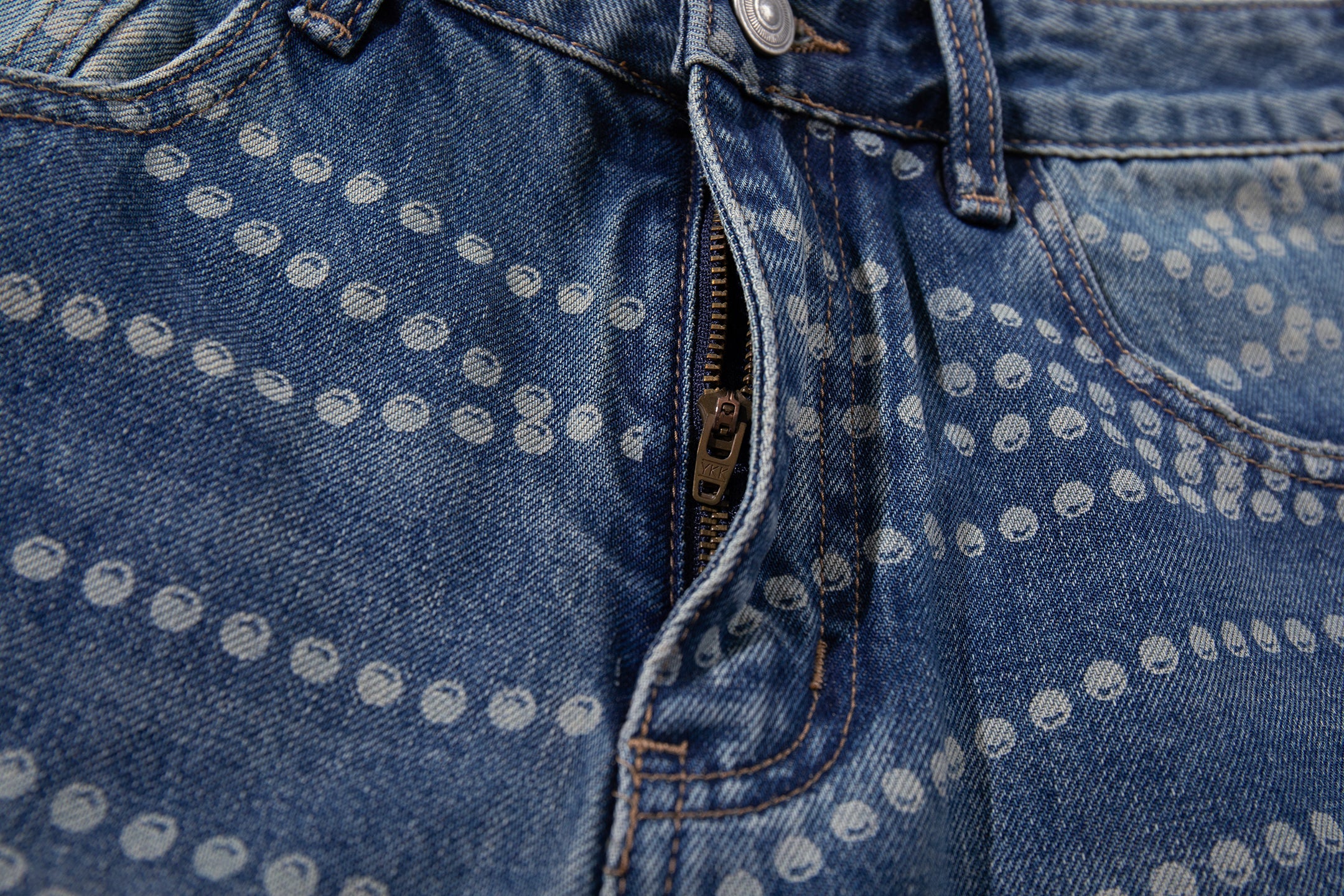 Wide-Leg Dot-Pattern Denim Pants | Washed Streetwear Jeans