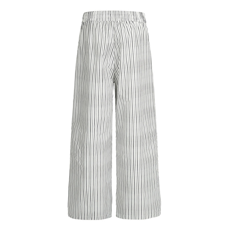 Striped Wide-Leg Relaxed Pants | Elastic Waist Lounge Trousers