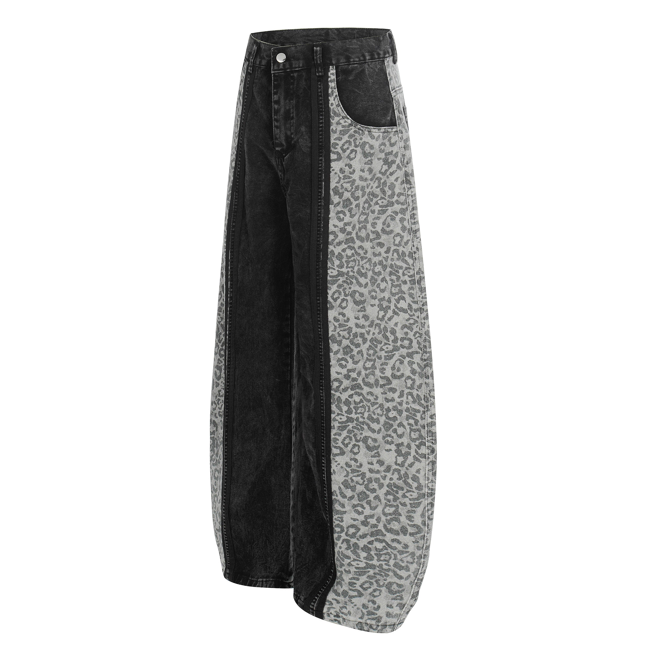 Leopard Panel Wide-Leg Denim Pants | Streetwear Jeans