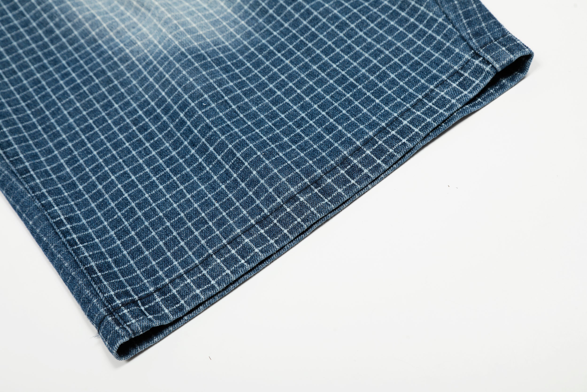 Washed Grid Denim Shorts with Belt | Wide-Leg Streetwear