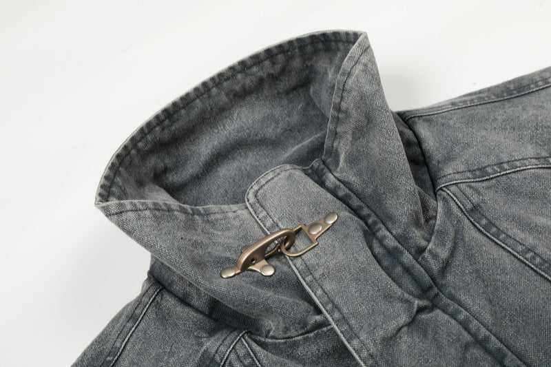 Omirad Washed Utility Bomber Jacket | Grey Denim Streetwear
