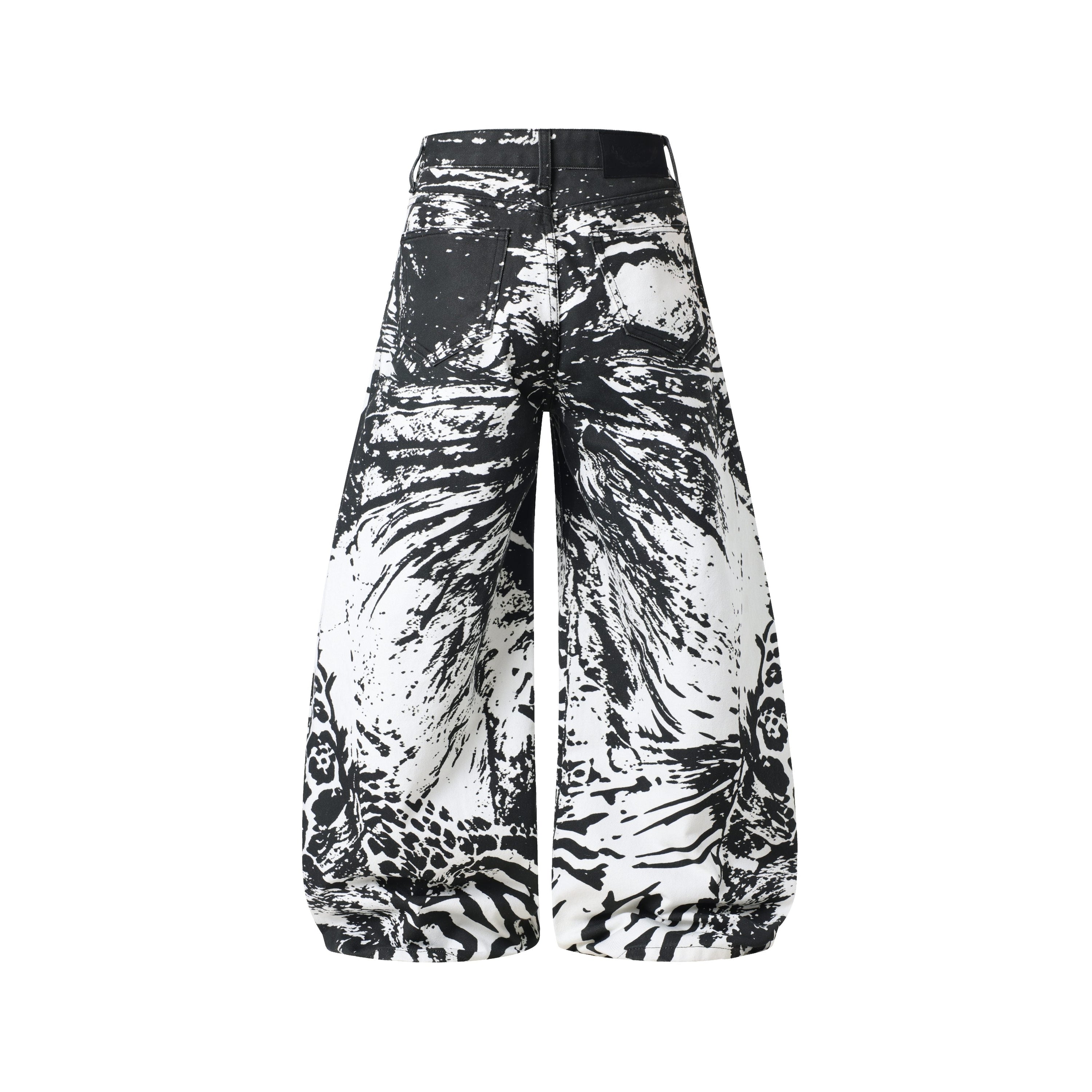 Monochrome Animal Print Wide-Leg Jeans | Oversized Streetwear