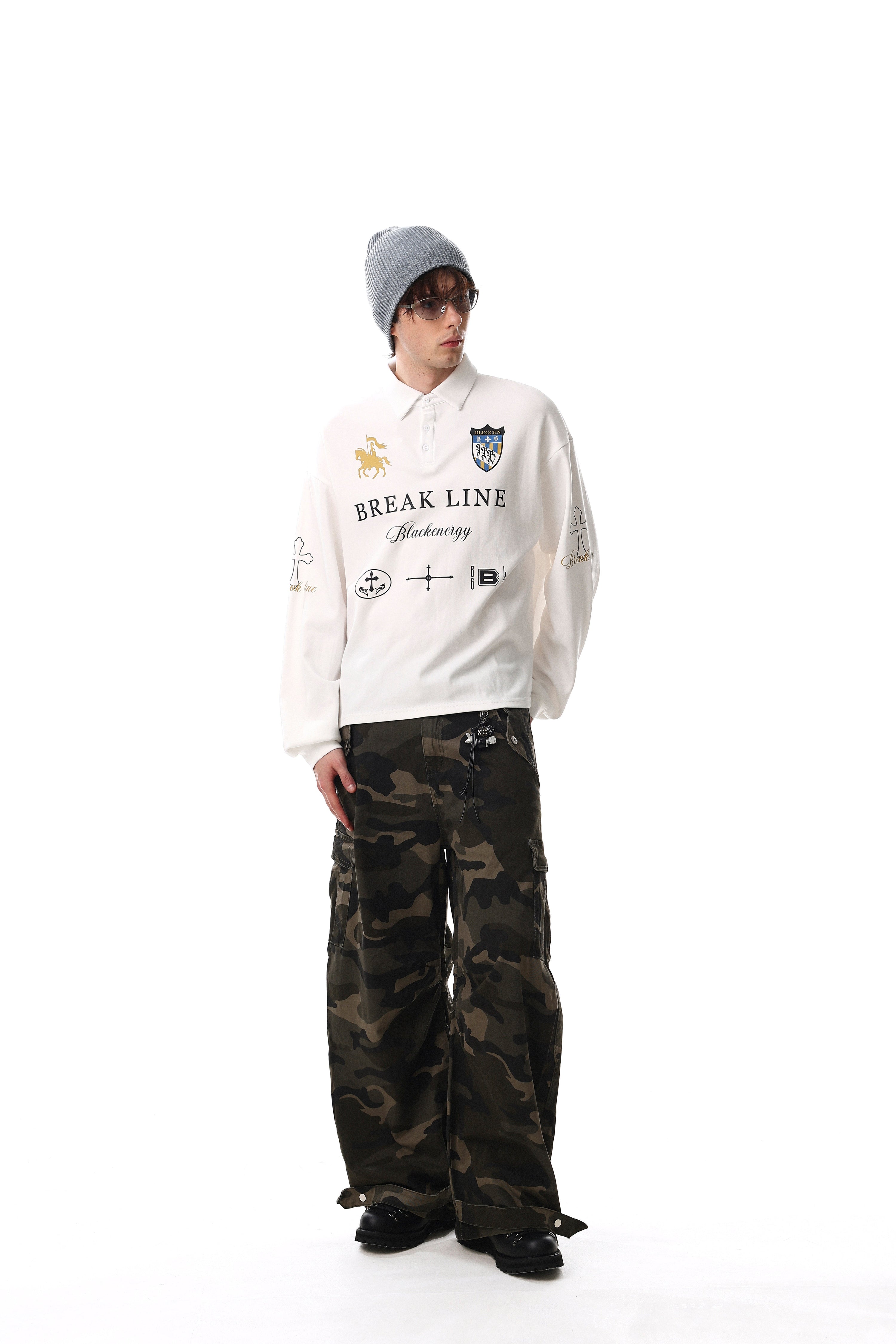 Omirad Break Line Graphic Long-Sleeve Polo Shirt