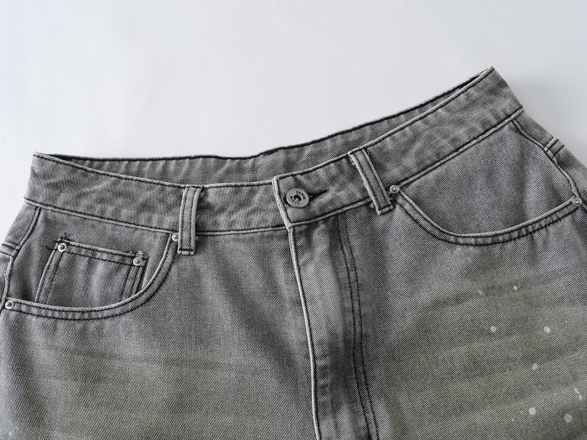 Speckled Fade Wide-Leg Denim Shorts | Grey Wash Streetwear