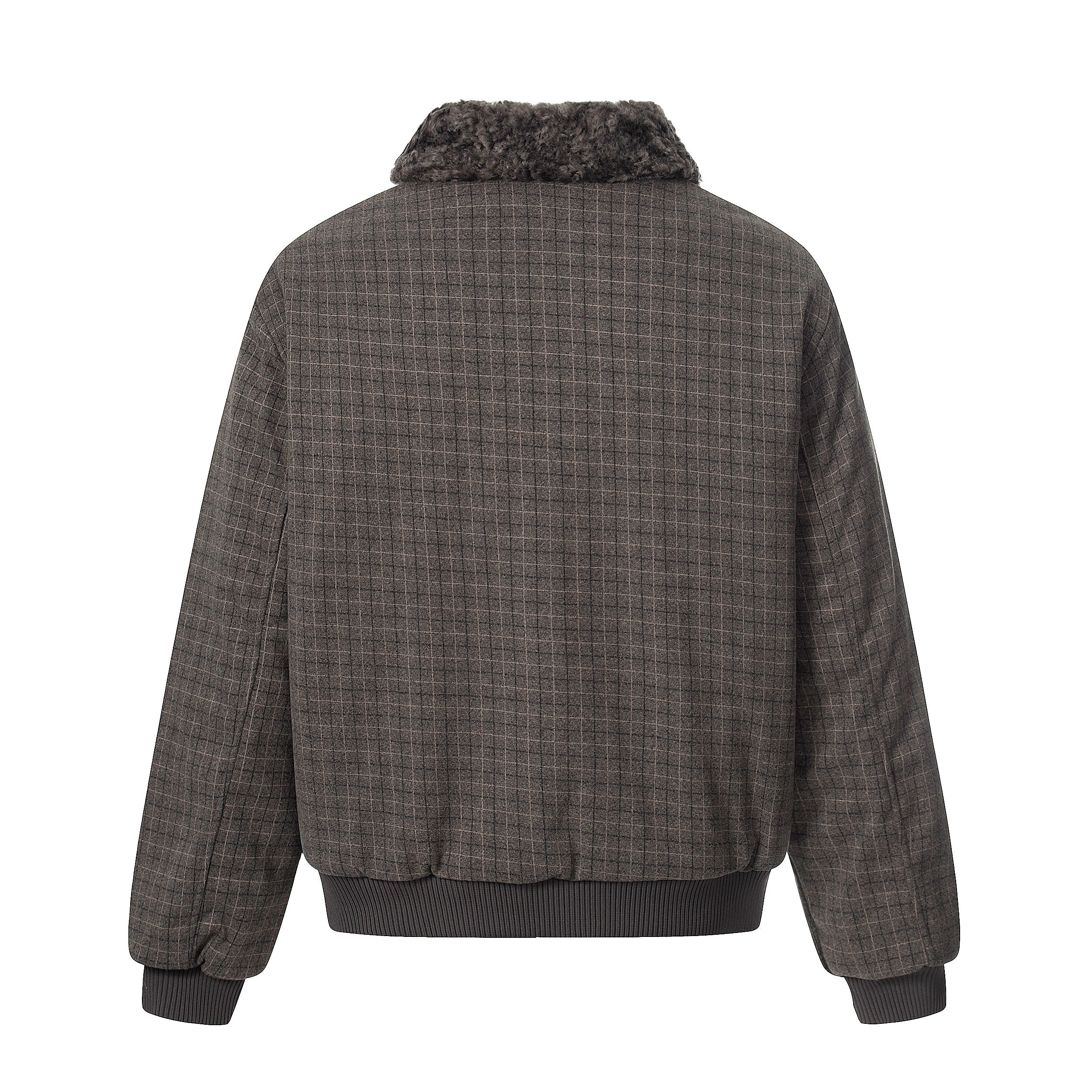 Check Pattern Faux Fur Collar Bomber Jacket | Omirad