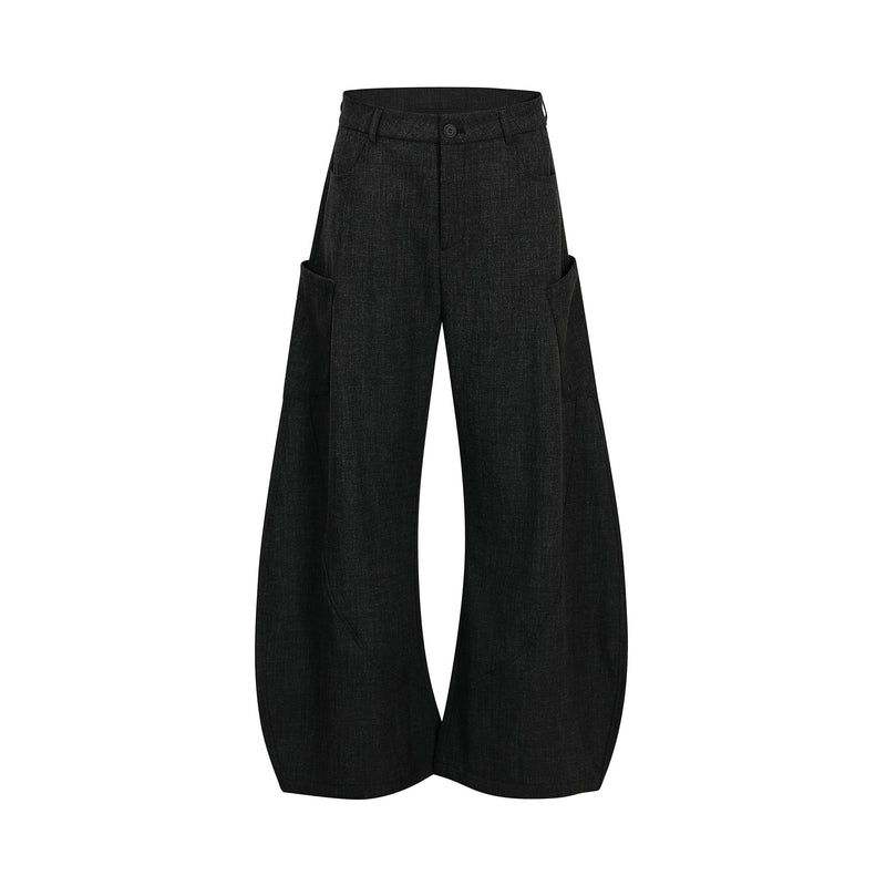 Black wide-leg cargo pants with oversized fit and side cargo pockets, front view