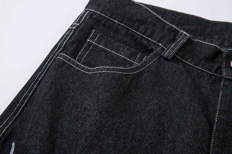Tribal Wide-Leg Black Denim Jeans | Streetwear Baggy Fit