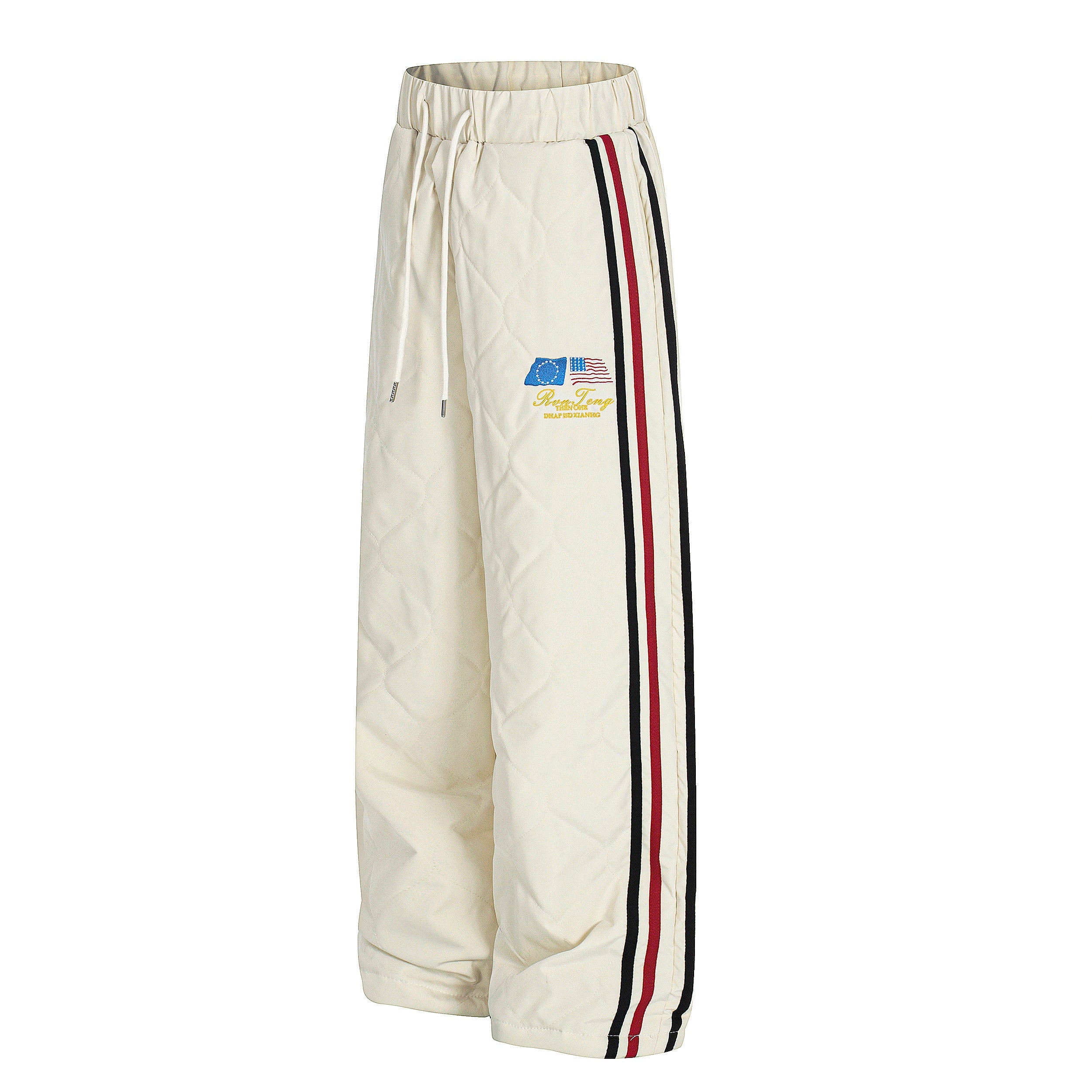 Quilted Wide-Leg Track Pants with Racing Stripes