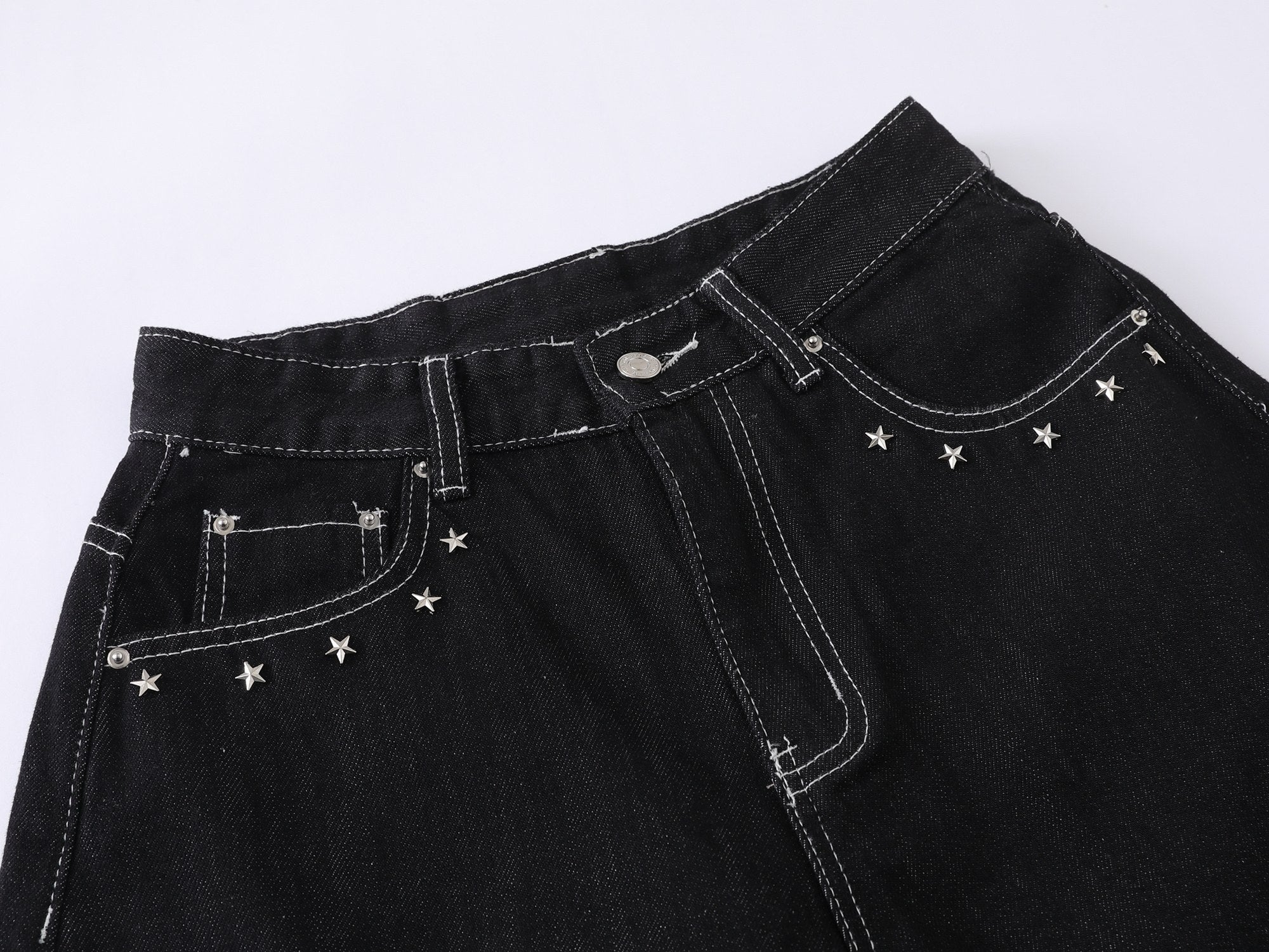 Angel Wing Wide-Leg Black Denim Jeans | Streetwear Barrel Fit