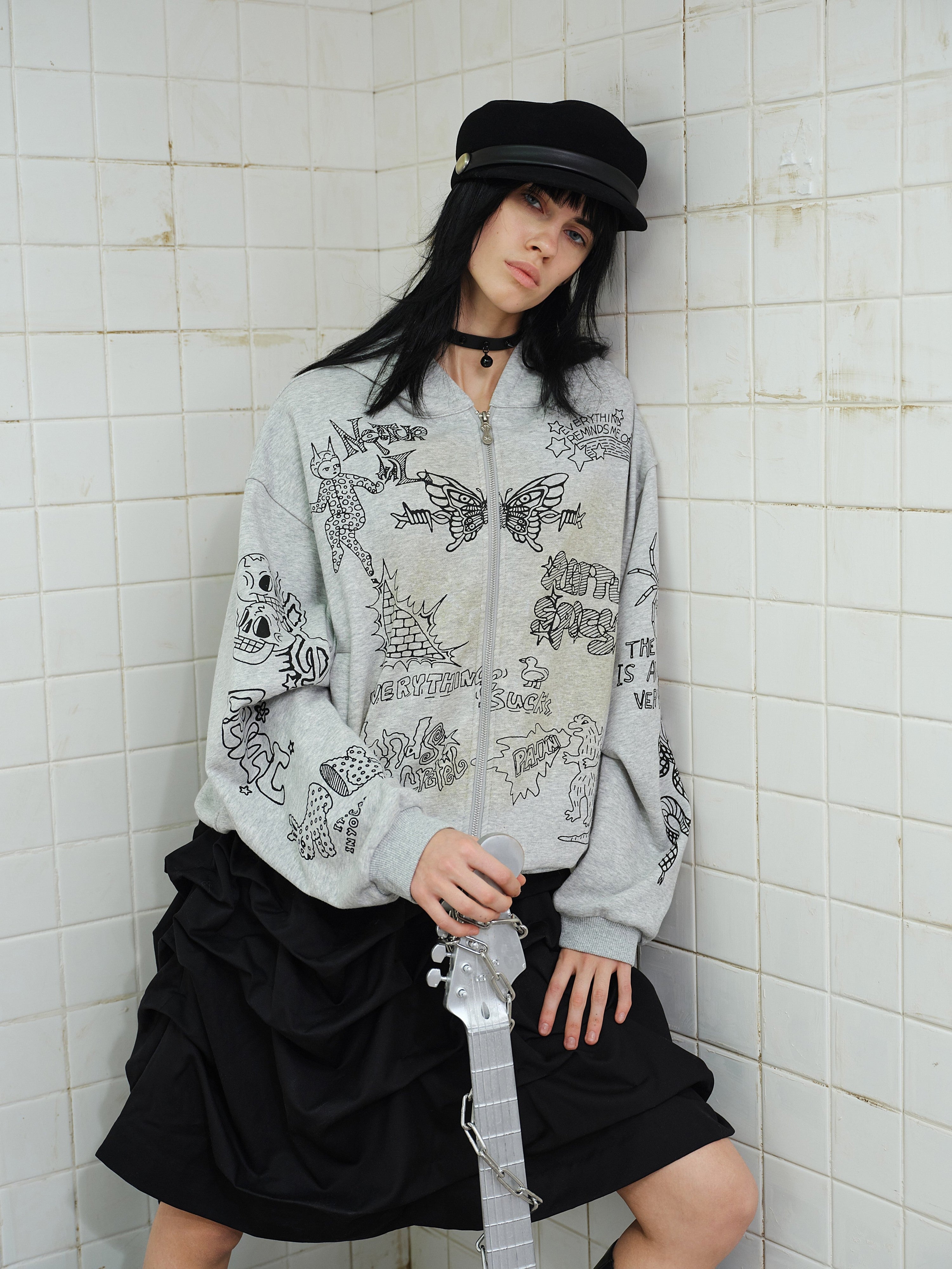 Omirad Doodle Graphic Zip Hoodie | Streetwear Statement