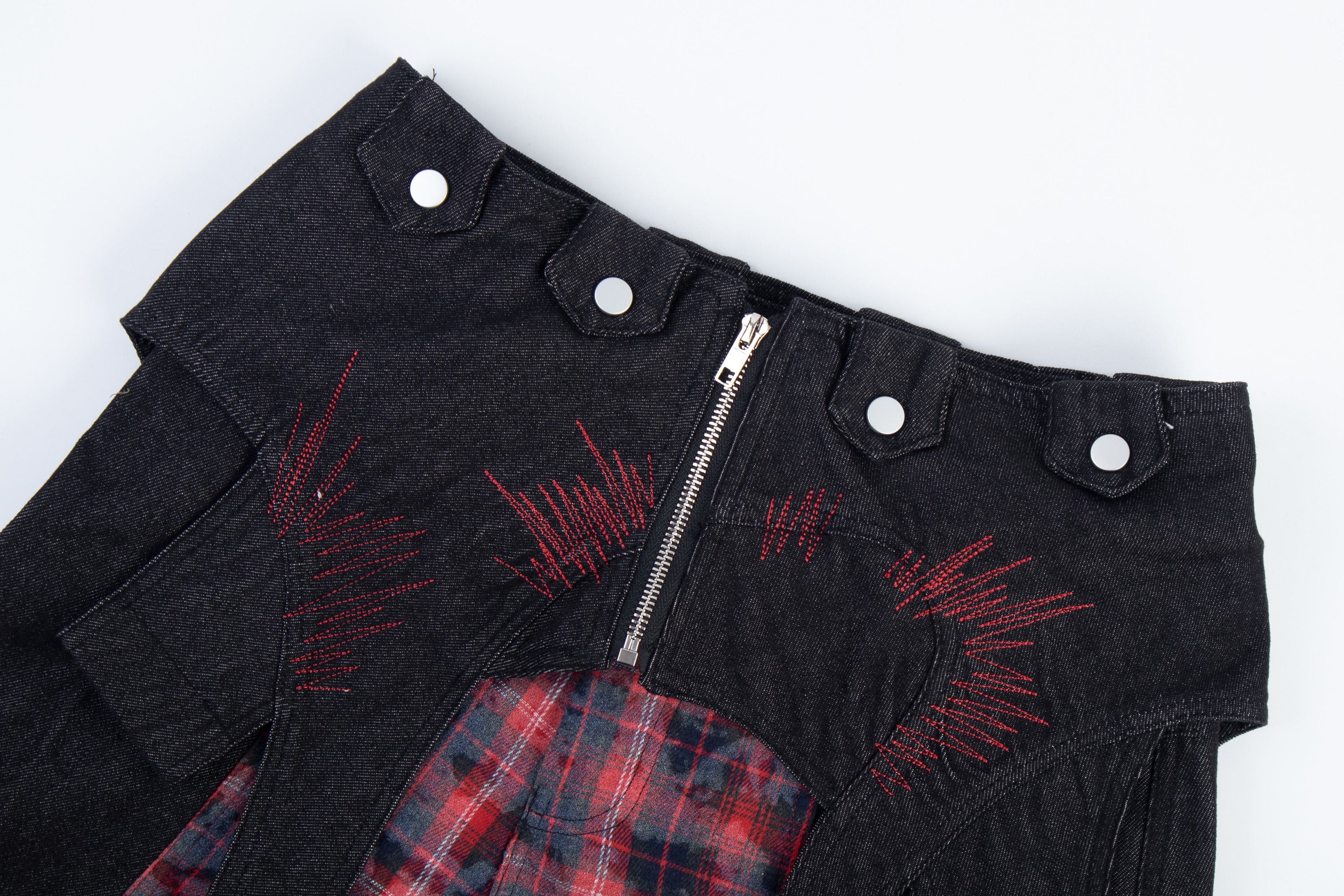 Punk Layered Plaid Panel Wide-Leg Cargo Pants | SEAKOFF