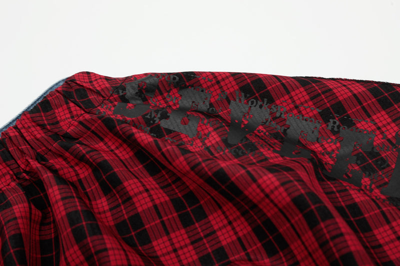Plaid Ruffle Overlay Wide-Leg Denim Pants | Streetwear