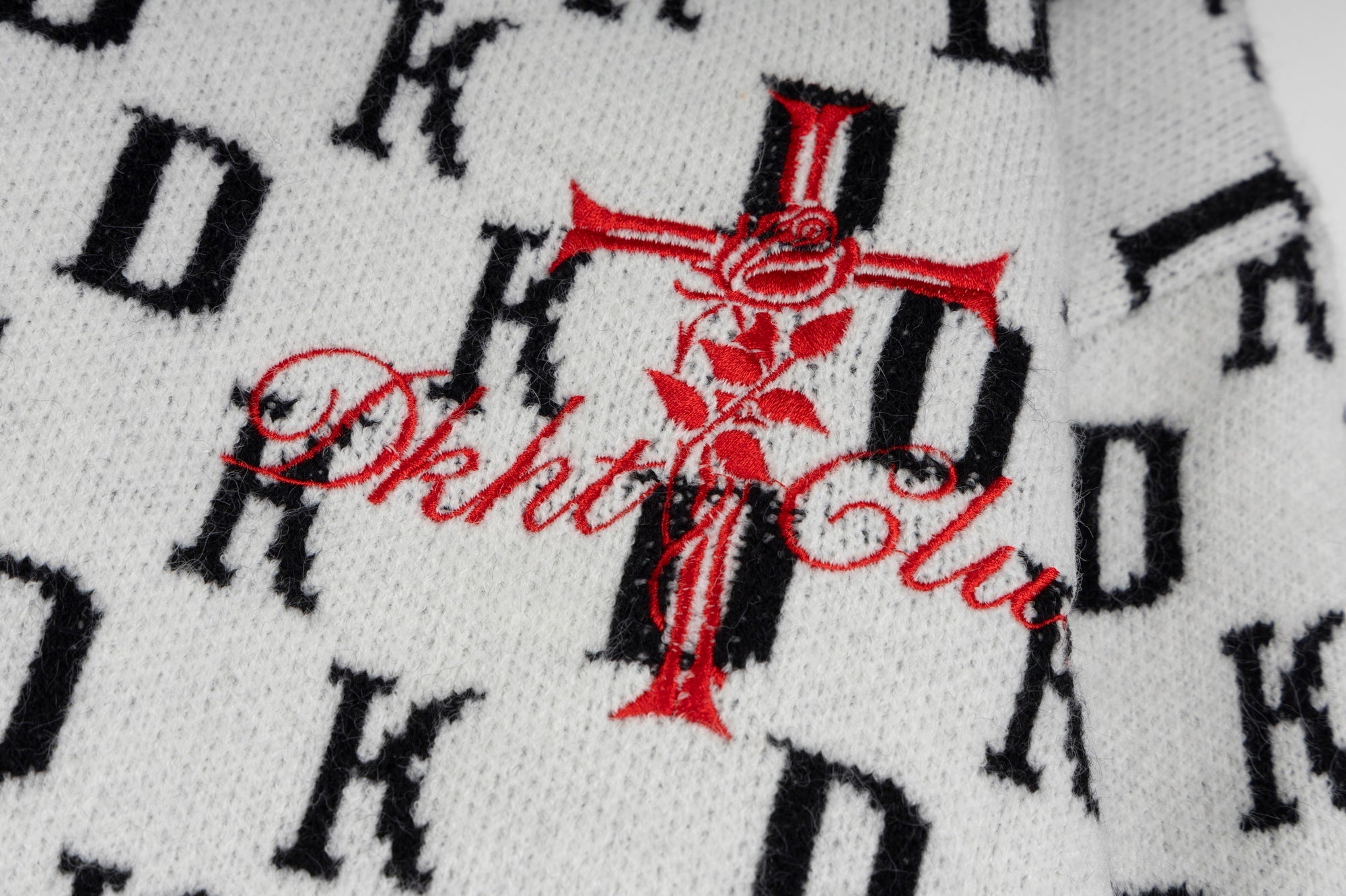 DK Allover Monogram Knit Zip Hoodie | Gothic Cross Embroidery