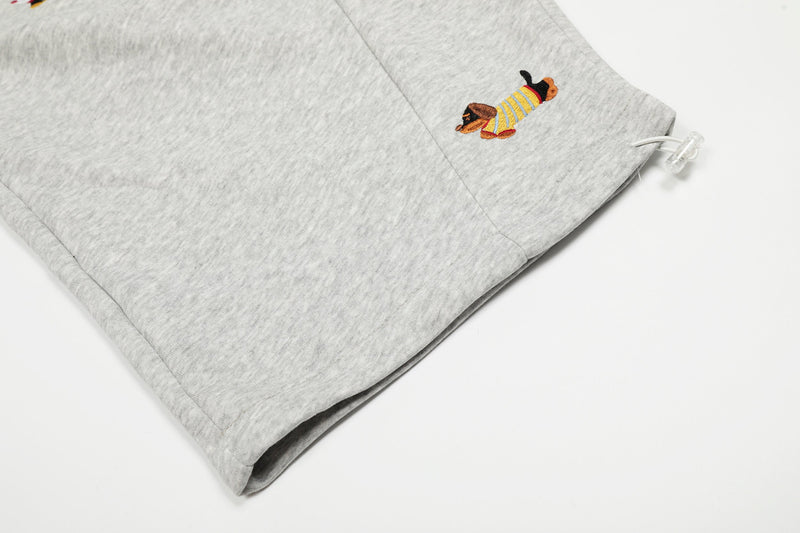 Embroidered Dog Motif Wide-Leg Sweatpants | Omirad