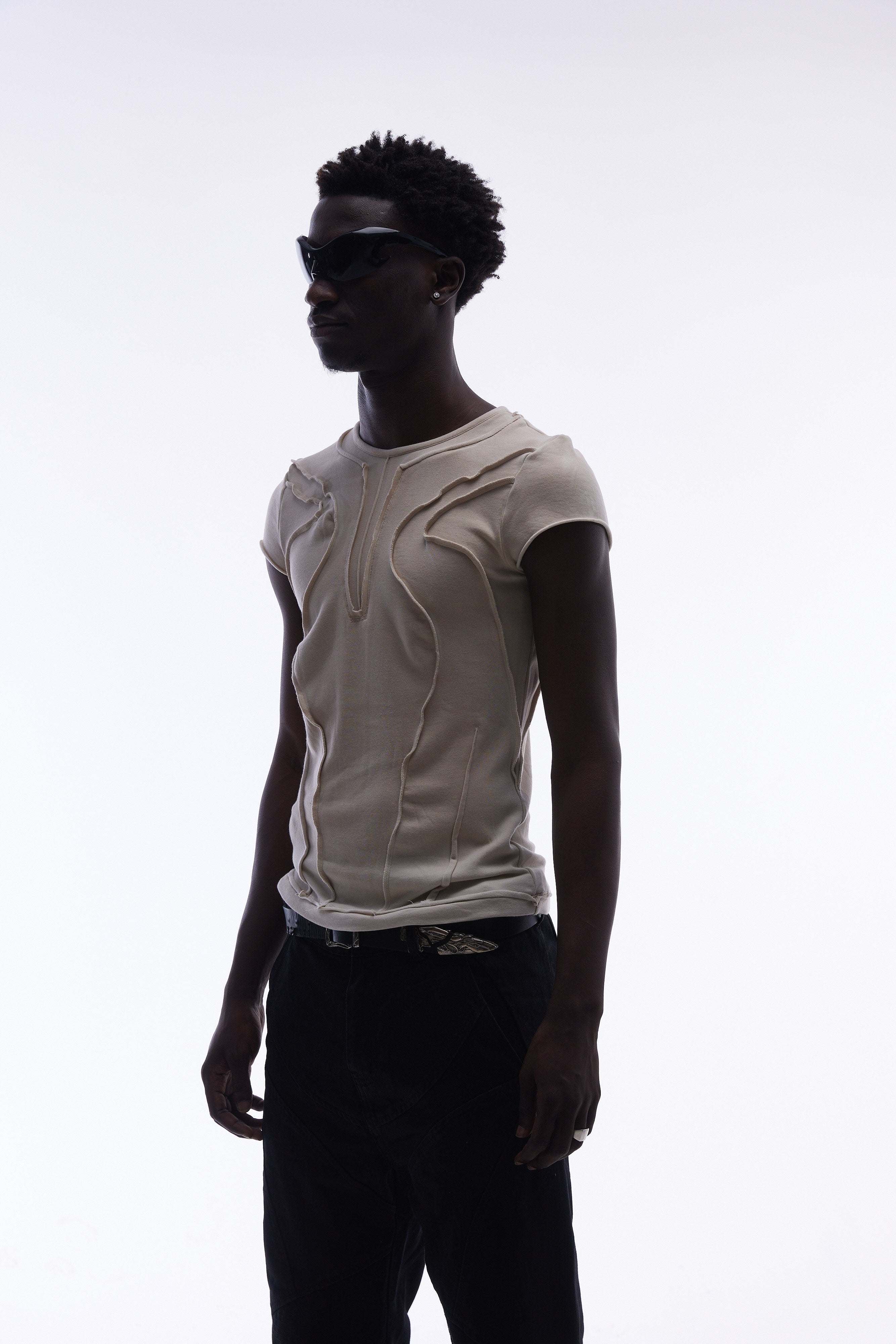 Omirad Raw Seam Sculpted Panel Cotton Tee | Avant-Garde Streetwear