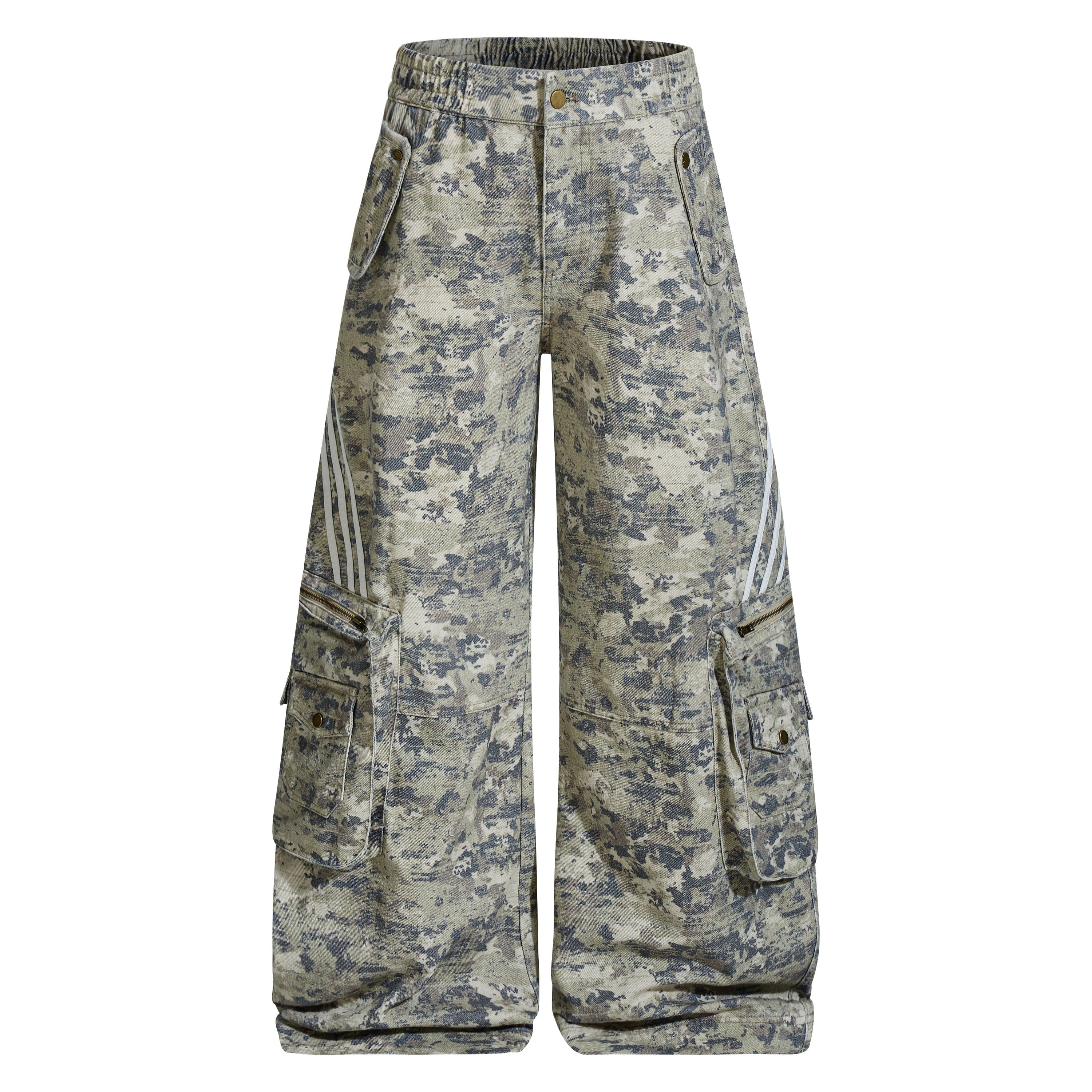 Omirad Tactical Camo Wide-Leg Cargo Pants with Reflective Stripe