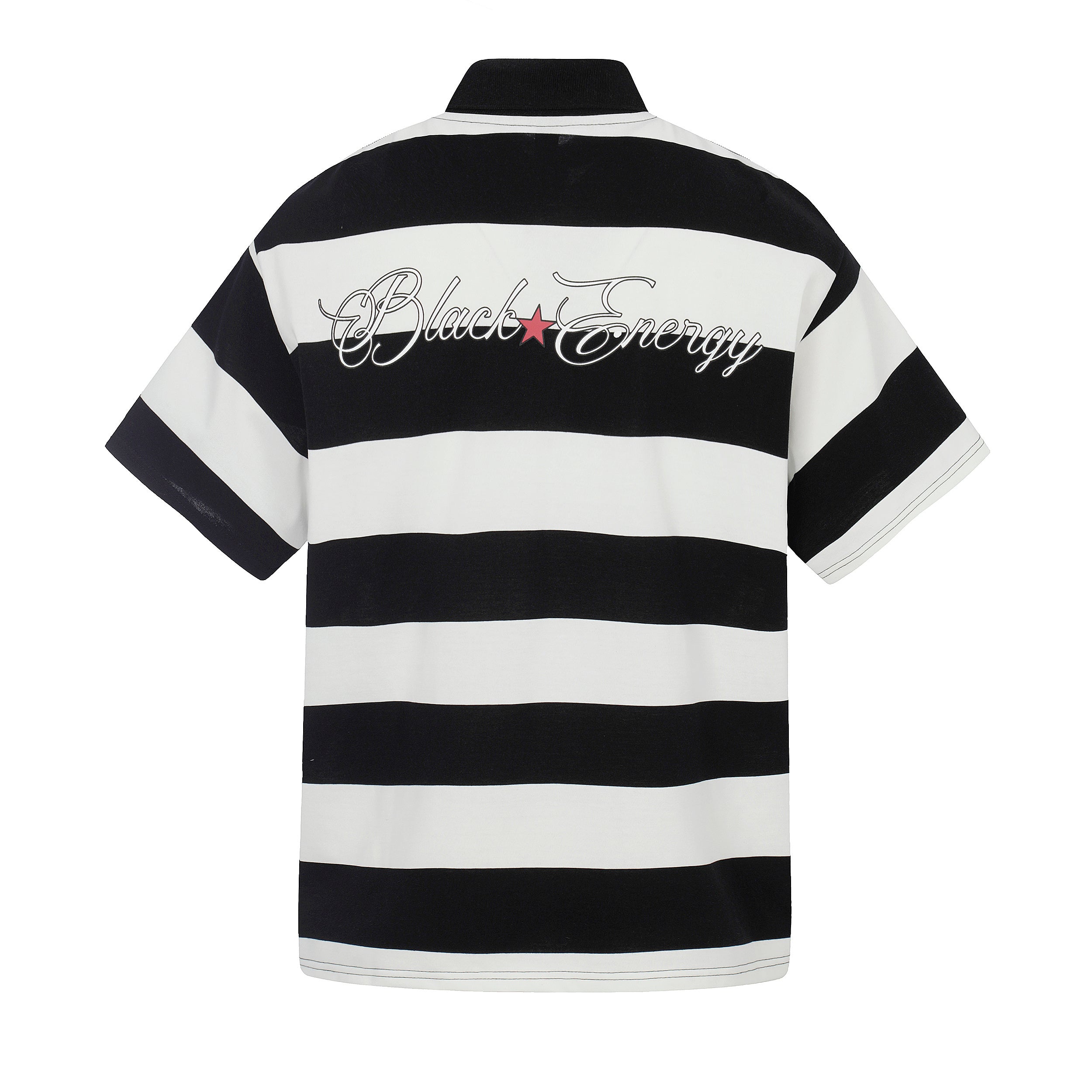 Omirad Rugby Stripe Graphic Polo Shirt | Black & White