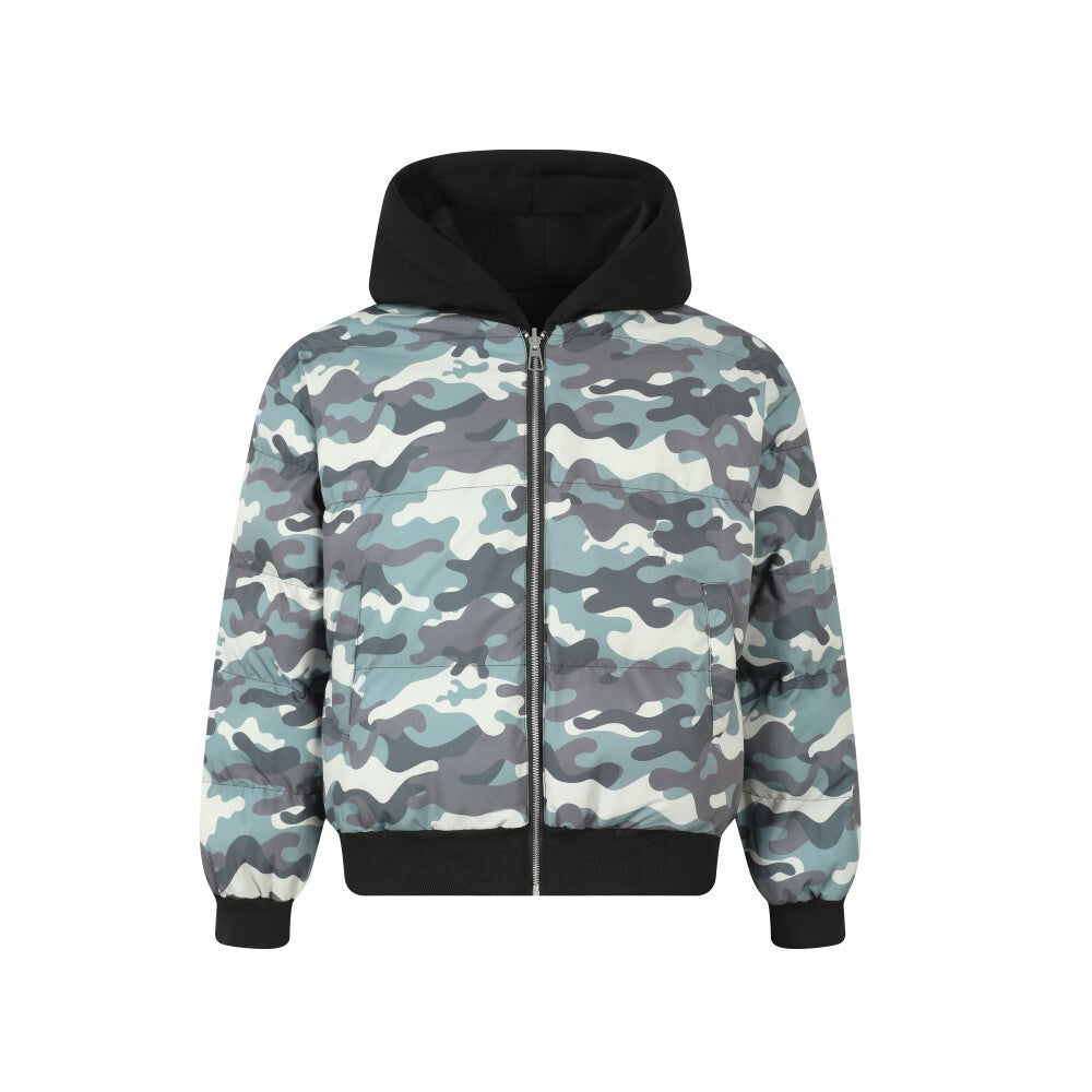 Reversible Camo Varsity Hoodie Jacket | TAELEPLUS Logo