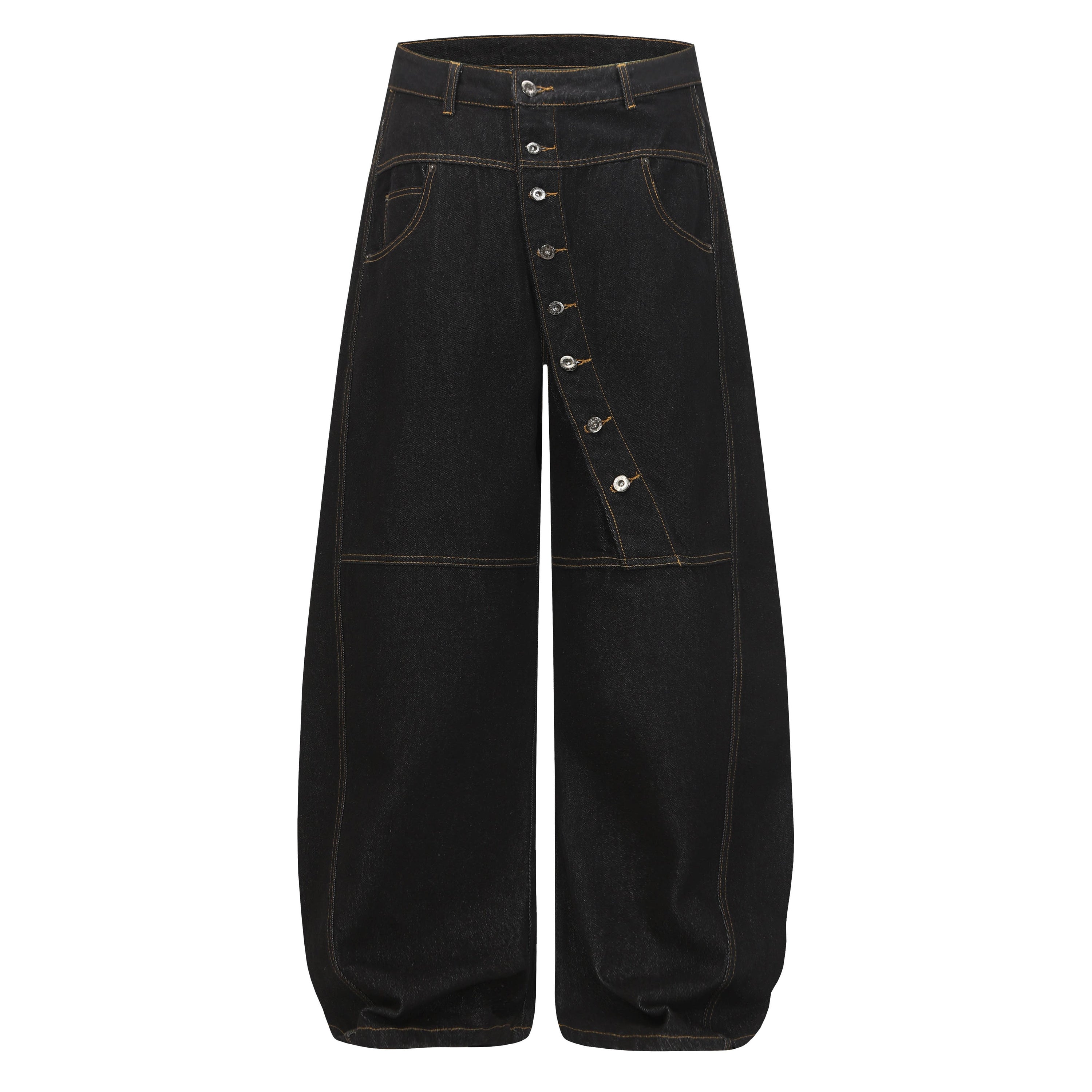 Asymmetric Button Wide-Leg Balloon Denim Pants | SEAKOFF
