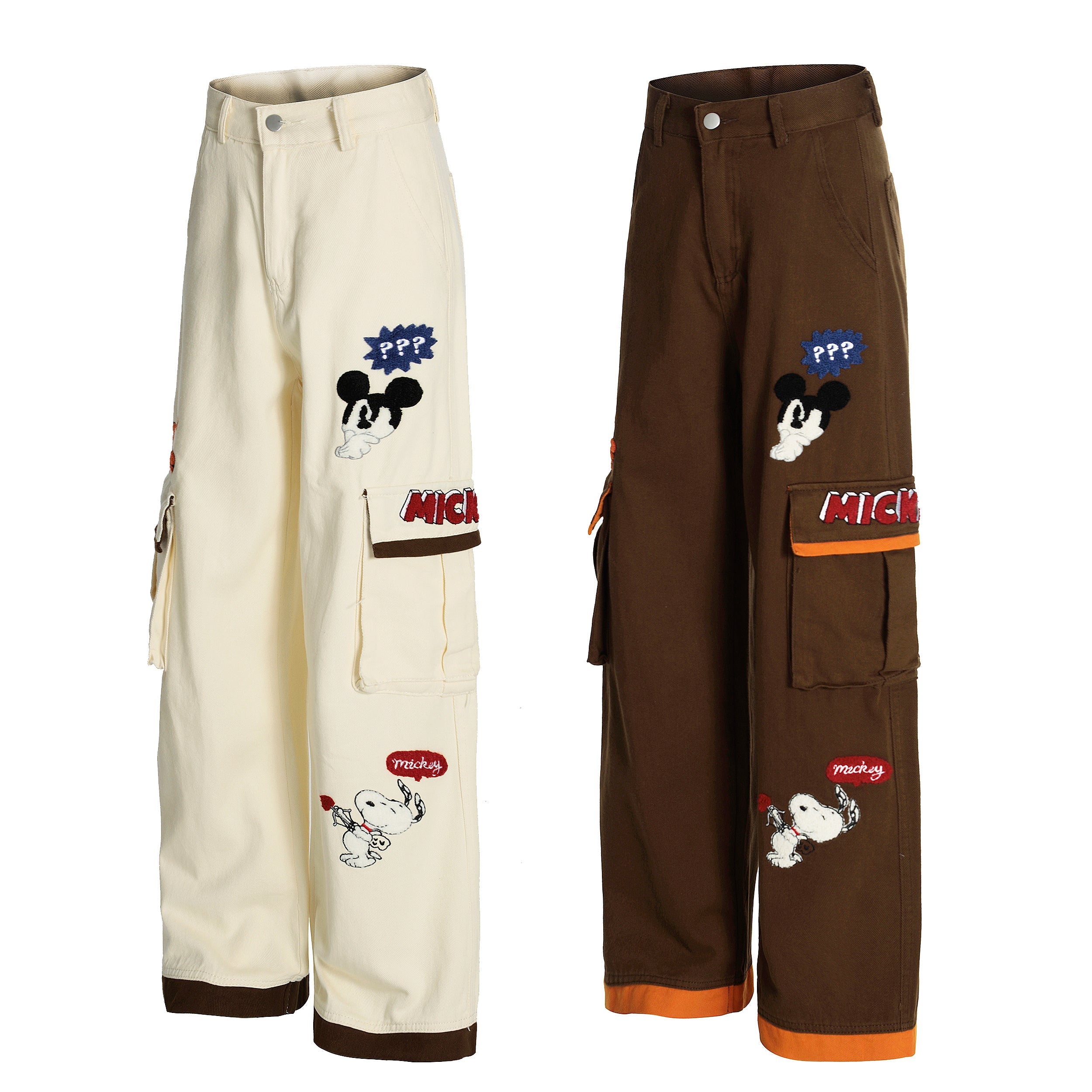 Cartoon Patch Cargo Wide-Leg Pants | Streetwear Graphic Trousers