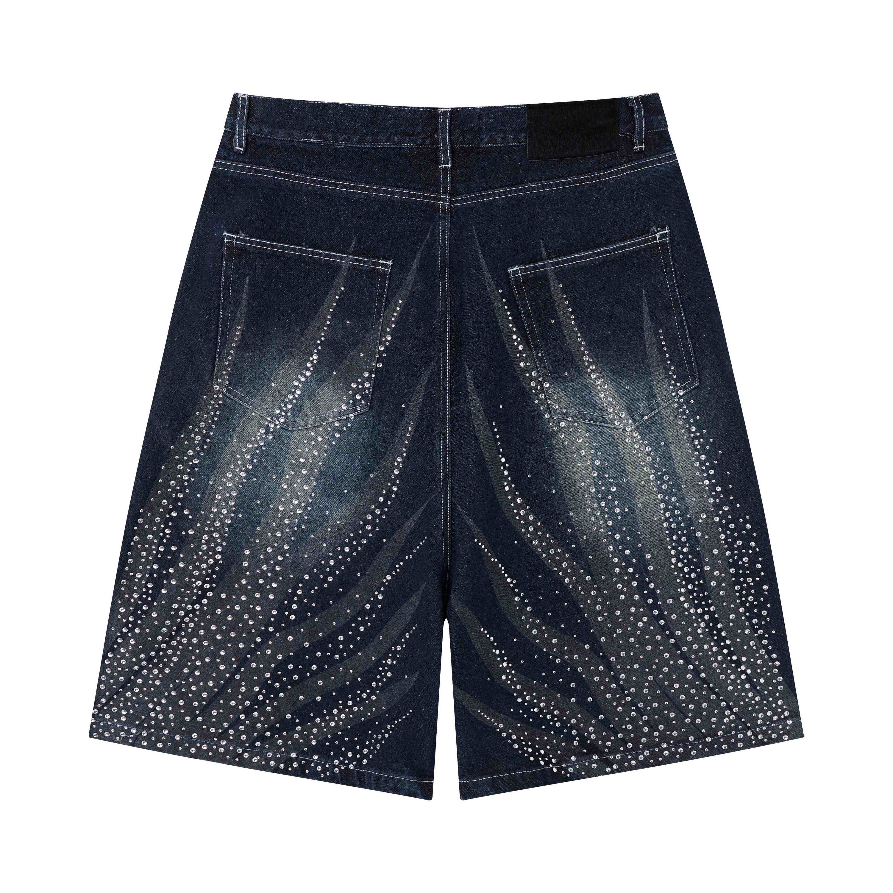 Omirad Rhinestone Denim Shorts | Gradient Wash Loose Fit
