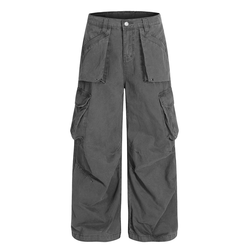 Heavy Cargo Pocket Wide-Leg Pants | Washed Cotton Streetwear