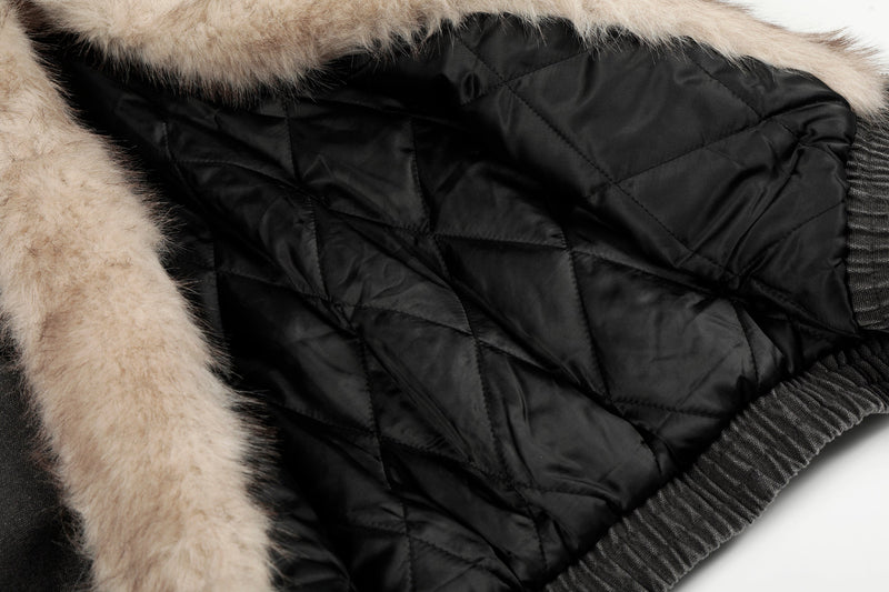 Fleece-Lined Utility Bomber Jacket | Faux-Fur Collar