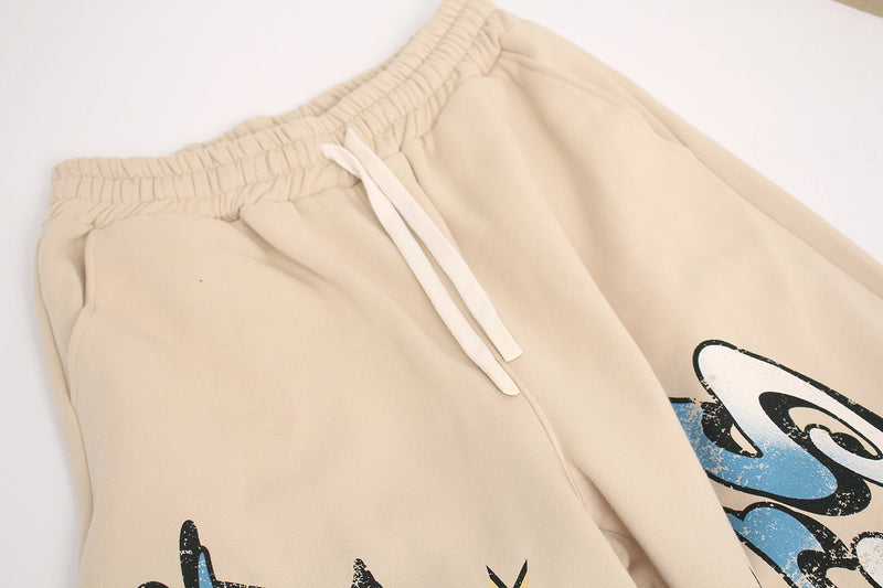 Fleece-Lined Letter Graphic Wide-Leg Sweatpants | SEAKOFF