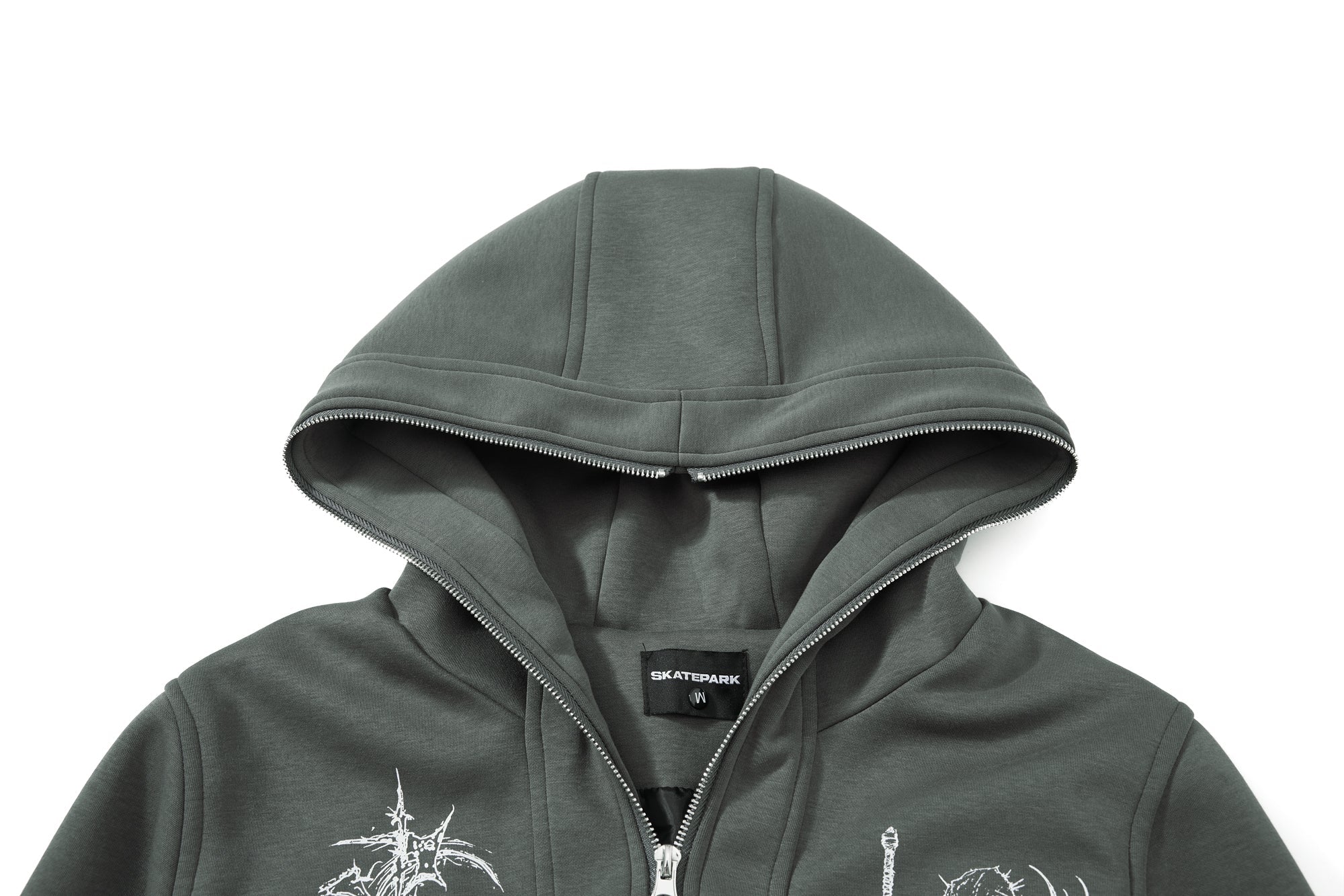 Gothic Line Art Zip-Up Hoodie | Dark Streetwear Cotton