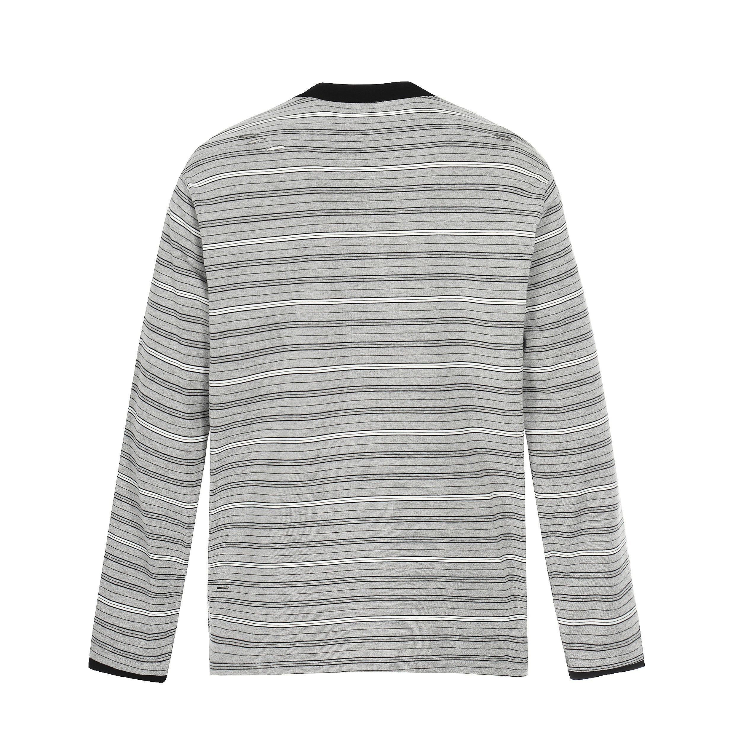 Men's Striped Henley Long Sleeve Tee | Distressed Streetwear