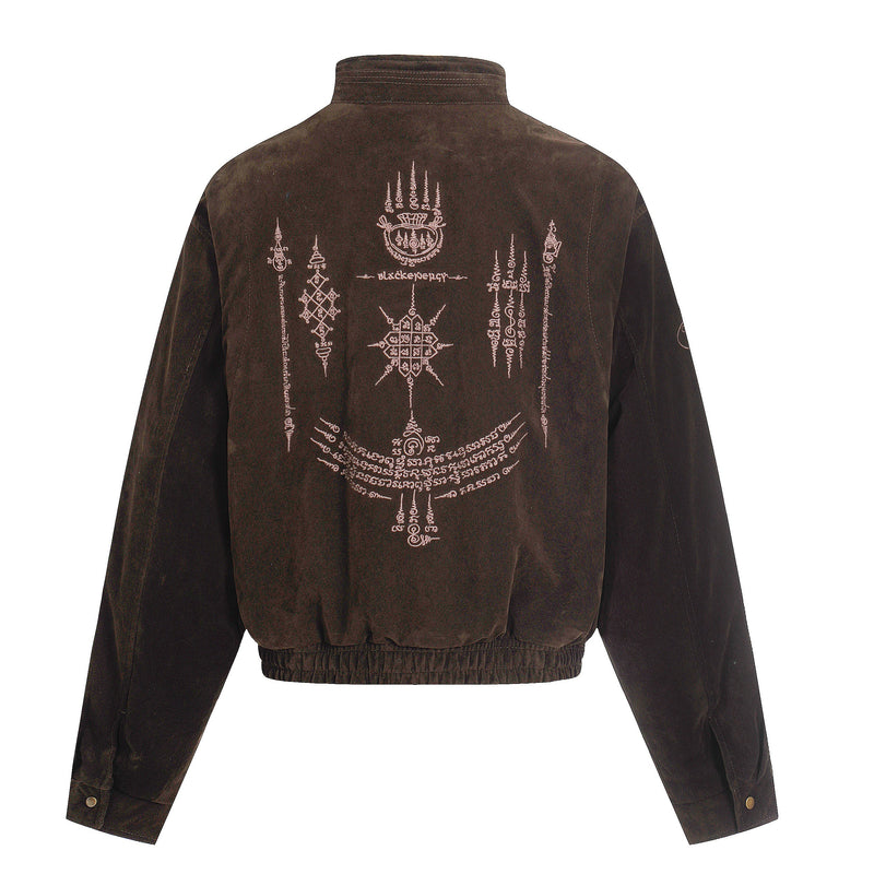 Omirad Embroidered Suede Metal Clasp Bomber Jacket