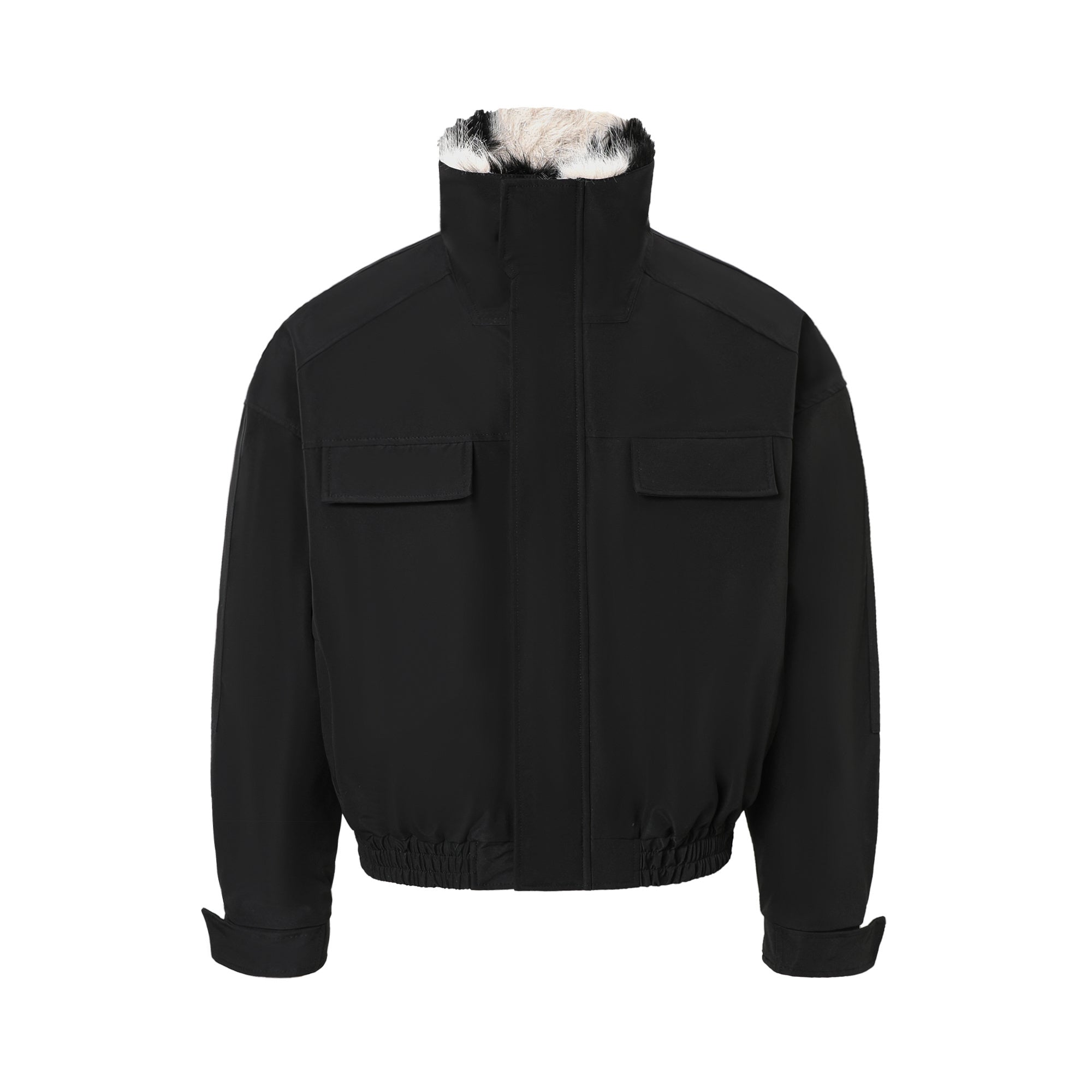 Omirad Zebra Faux Fur-Lined Black Bomber Jacket