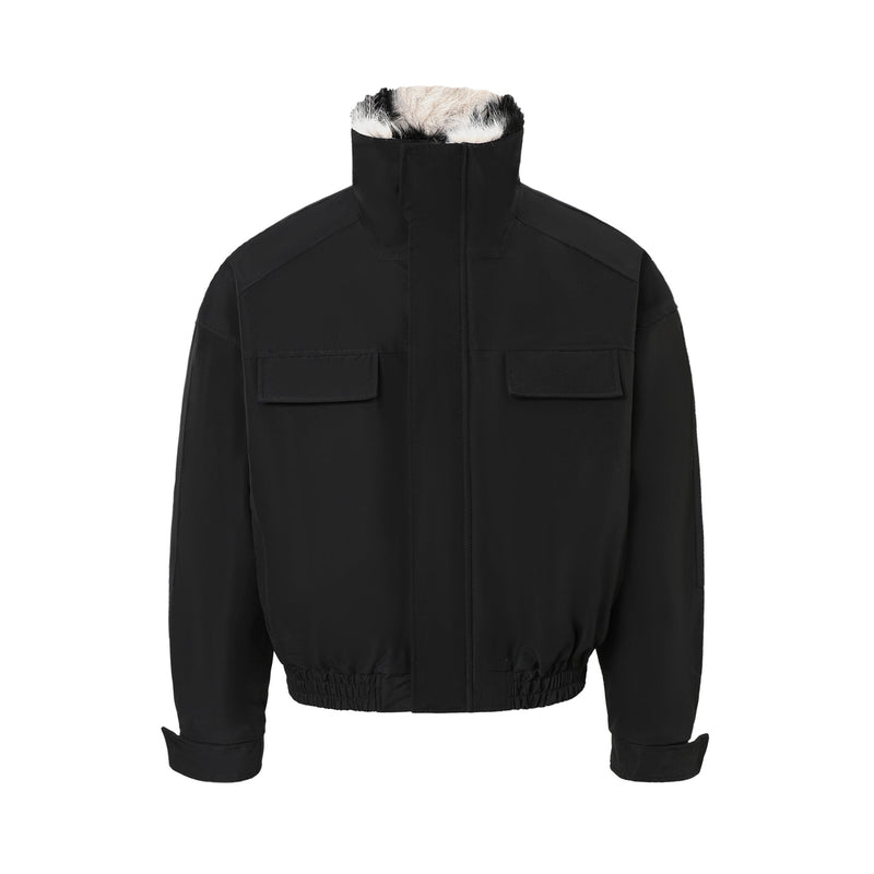 Omirad Zebra Faux Fur-Lined Black Bomber Jacket