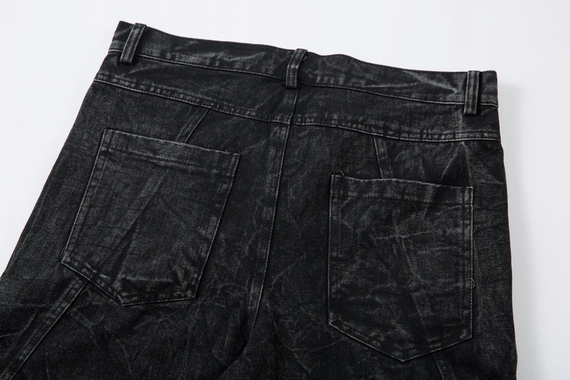 Crinkle-Wash Multi-Panel Wide-Leg Jeans | Oversized Denim
