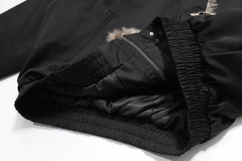 Faux-Fur Trim Padded Bomber Jacket | Metal Hook Closure