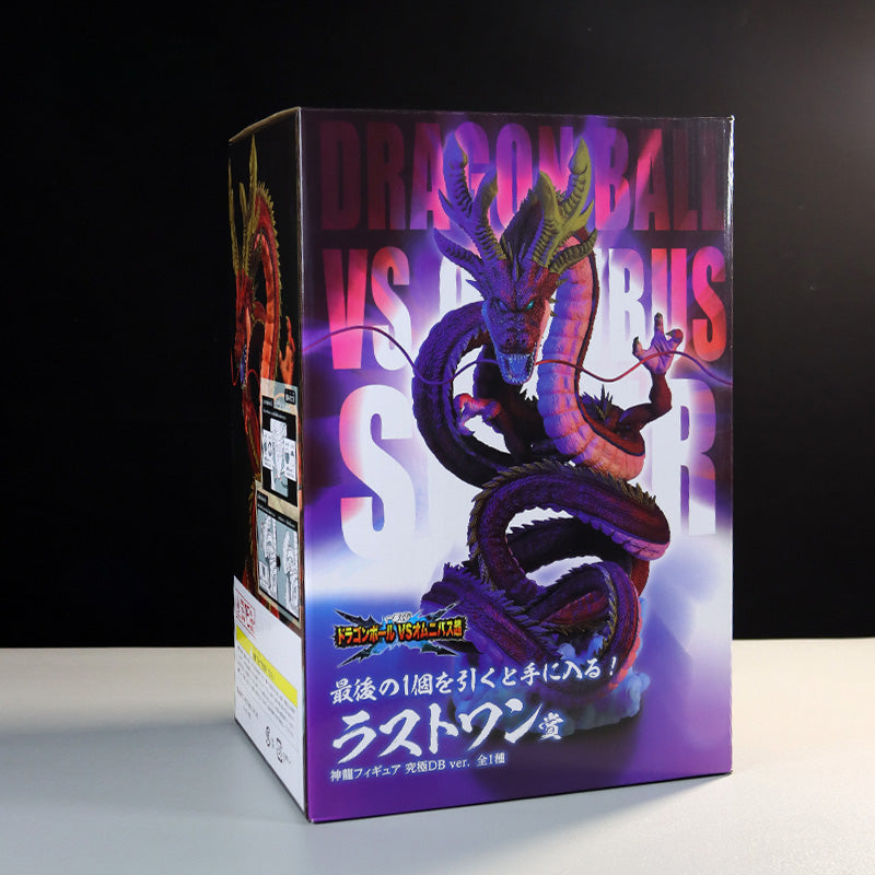 The large rectangular box features artwork of a stylized purple and red dragon reminiscent of Shenron encircling a blue sphere with "Dragon Ball VS Series SUPER" text. It houses the Seakoff "Red Shenron Collectible Figure – Dragon Ball Z," a 30cm high-detail statue.