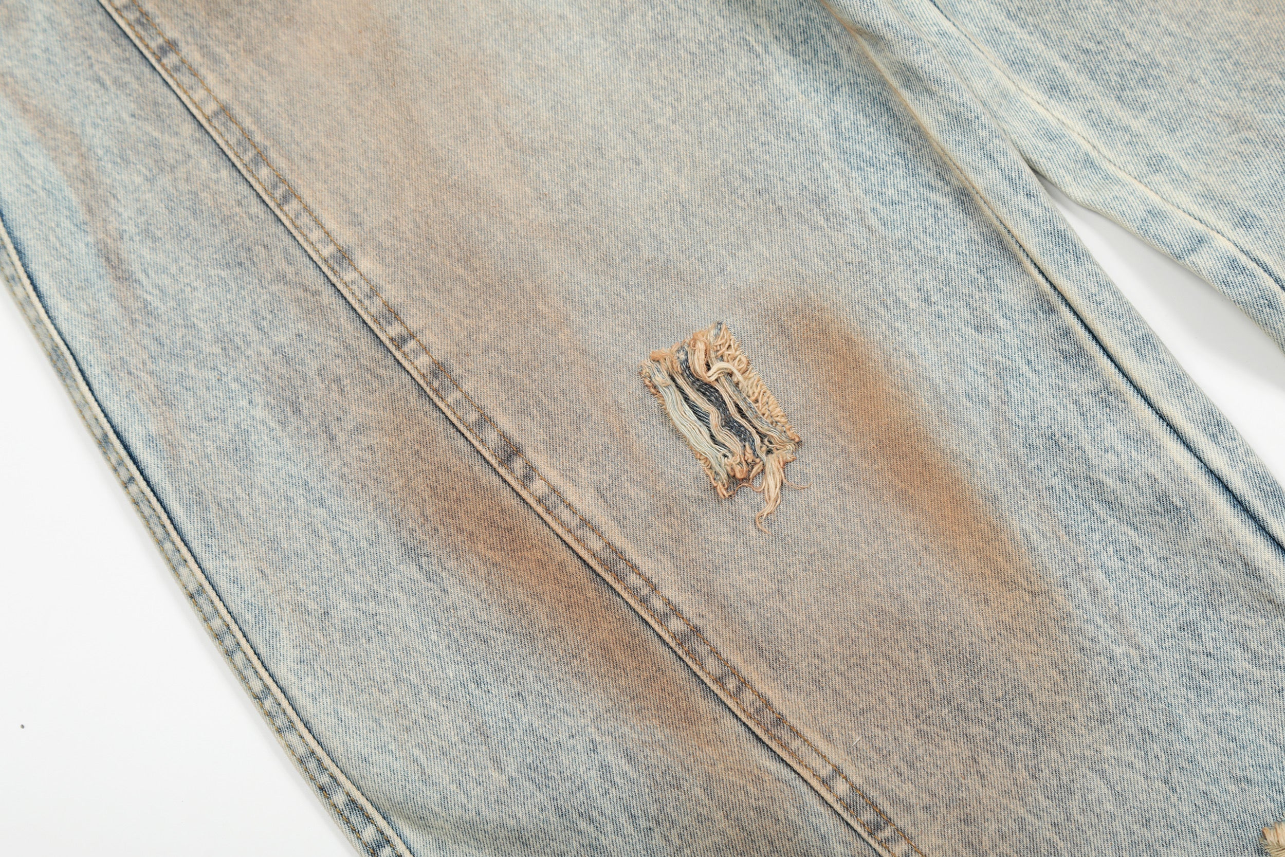 Rust Wash Distressed Barrel Jeans | Wide Leg Vintage Denim
