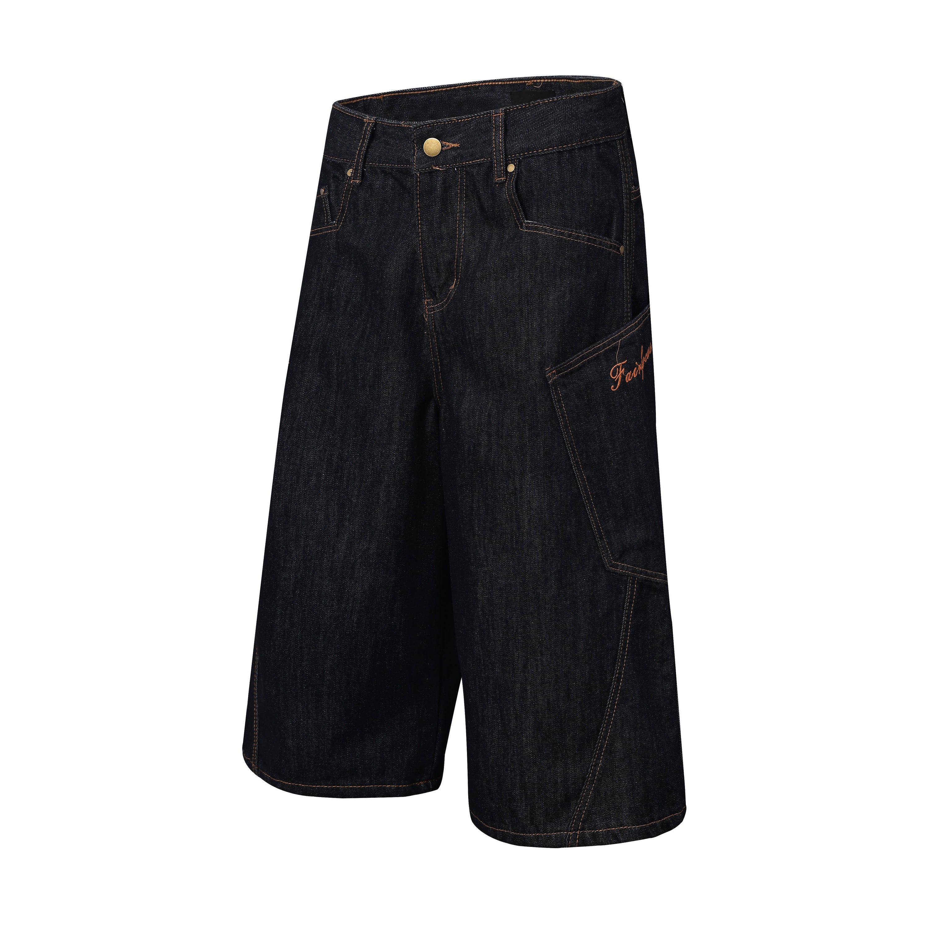 Omirad Patchwork Denim Jorts | Wide-Leg Dark Indigo Shorts