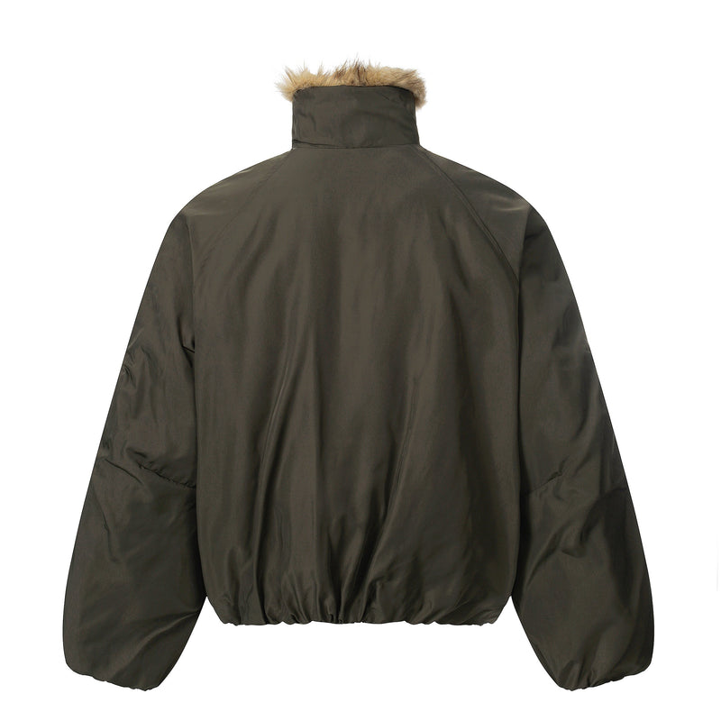 Faux Fur Collar Utility Bomber Jacket | Oversized Fit