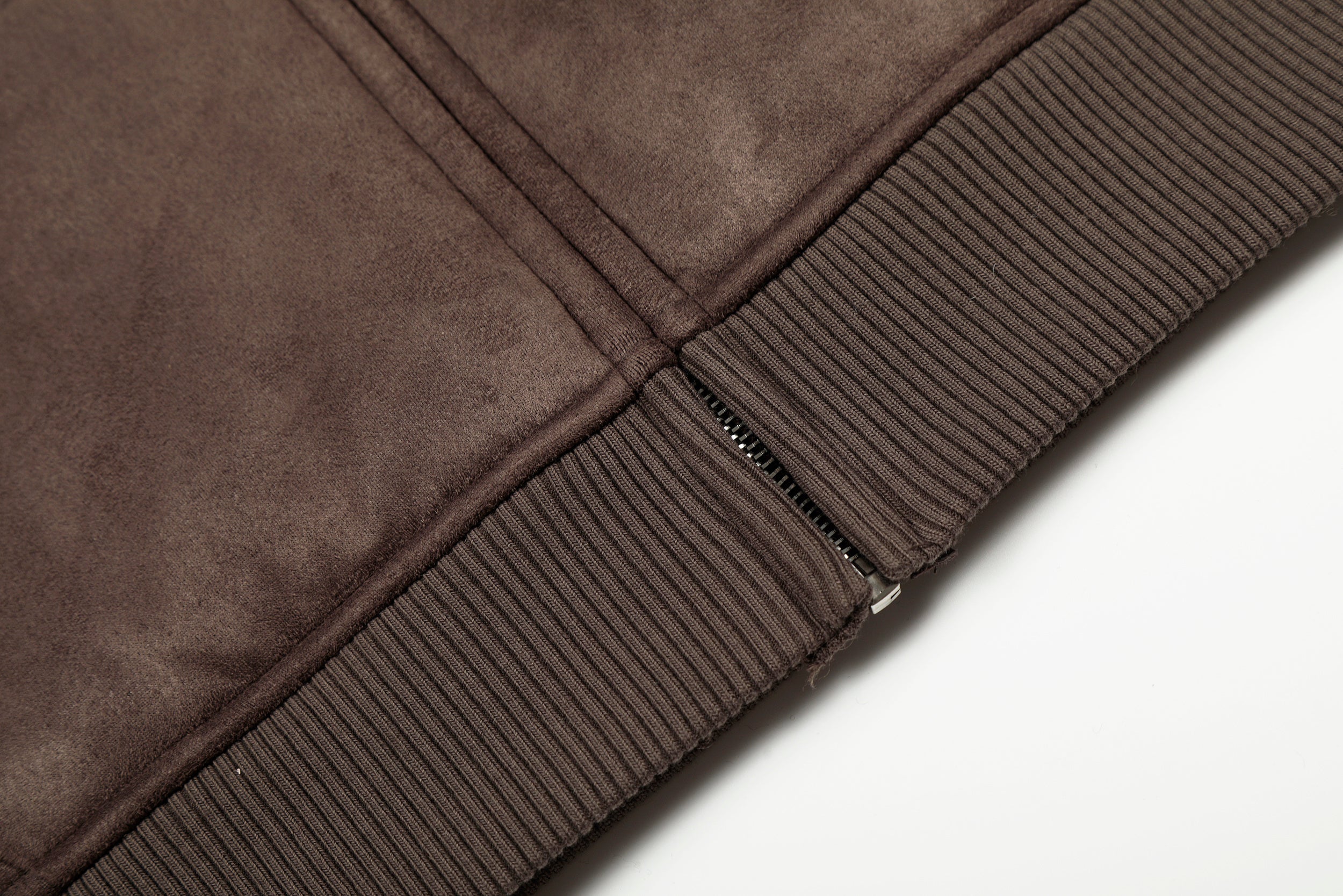 Fleece-Lined Brown Suede-Texture Zip Hoodie Jacket
