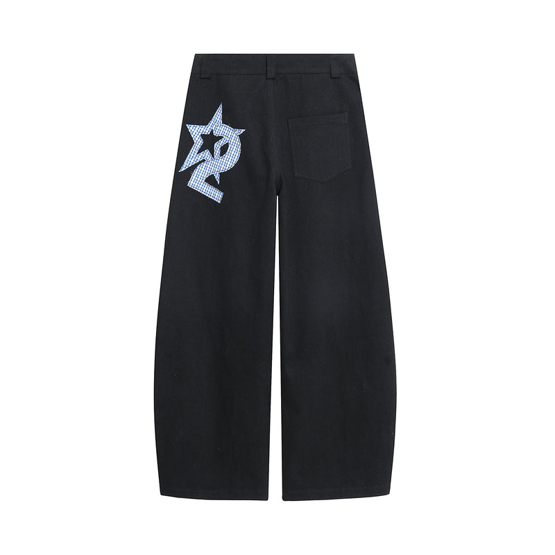 Star Patch Wide-Leg Cotton Pants | Streetwear Graphic Trousers