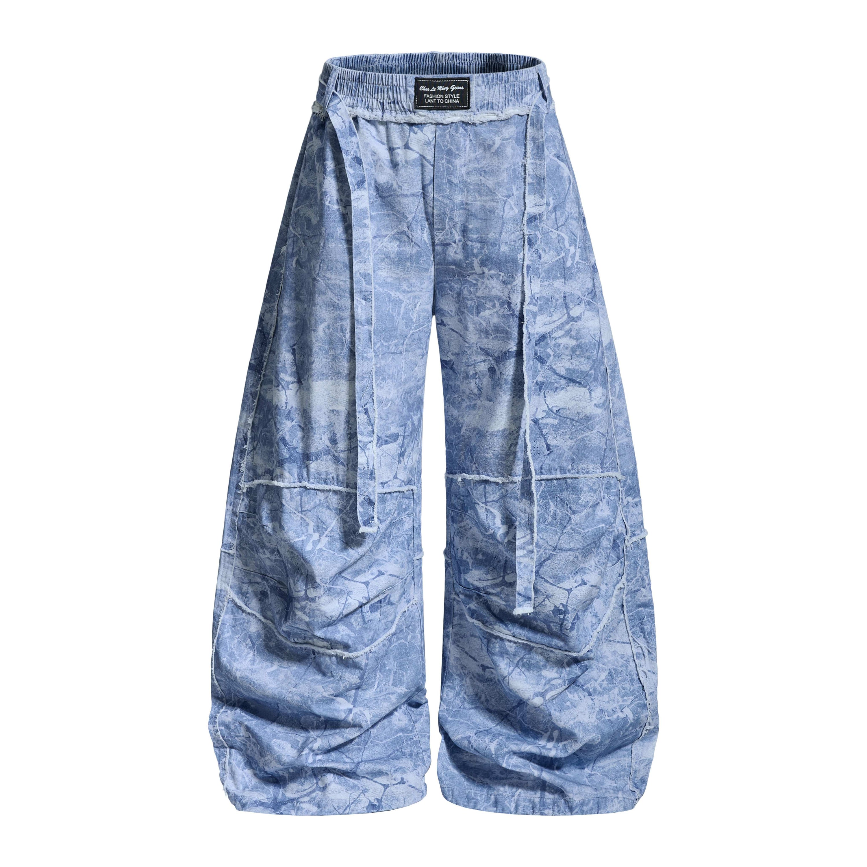 Washed Marble Wide-Leg Baggy Pants | Streetwear Denim