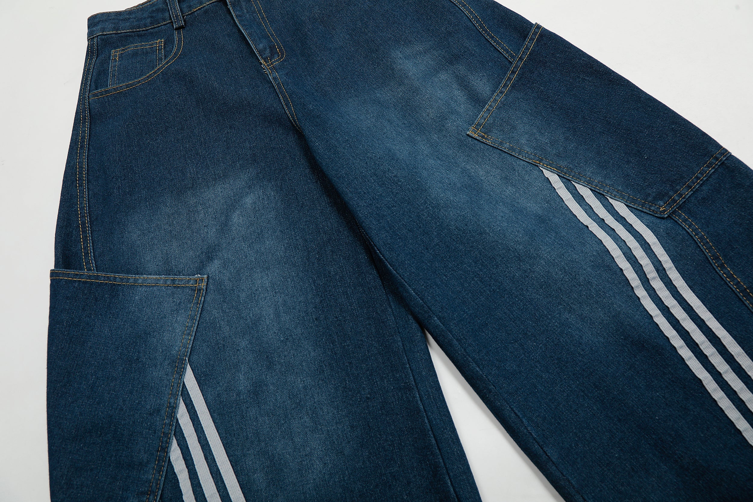 Omirad Stripe Panel Balloon Wide-Leg Denim Pants