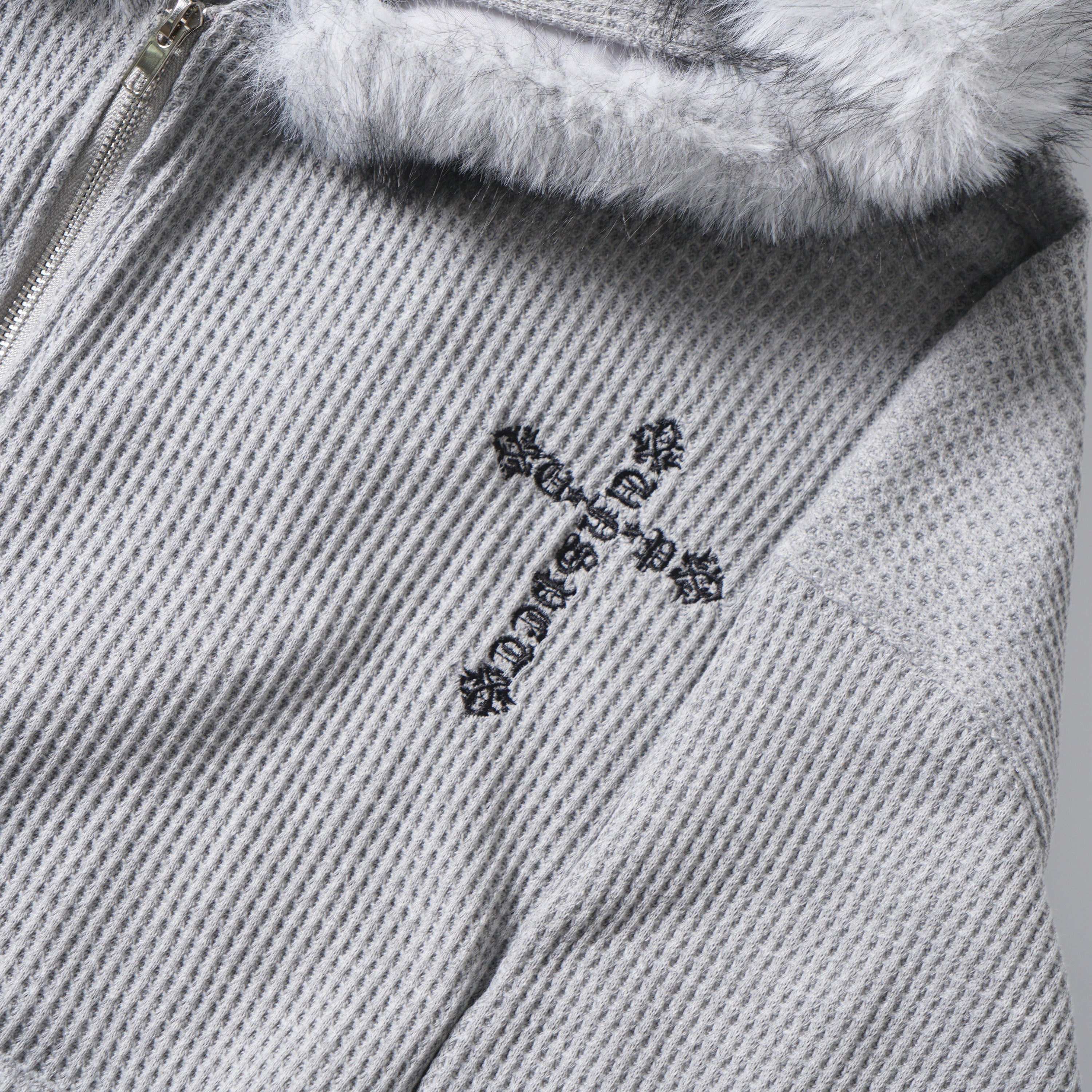 Omirad Faux Fur Trim Zip-Up Hoodie | Waffle Knit Streetwear