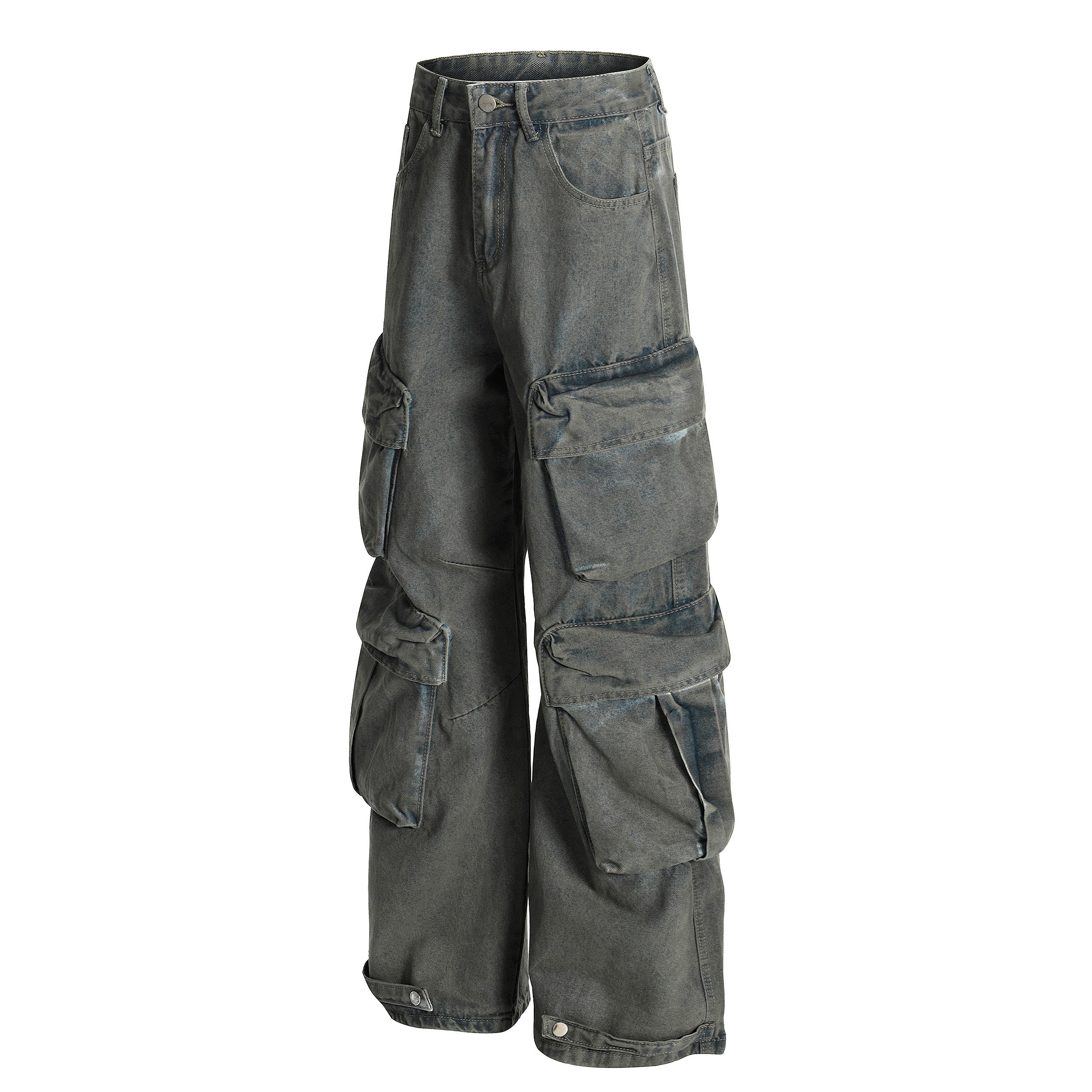 Multi-Layer Cargo Denim Pants | Wide-Leg Streetwear Jeans