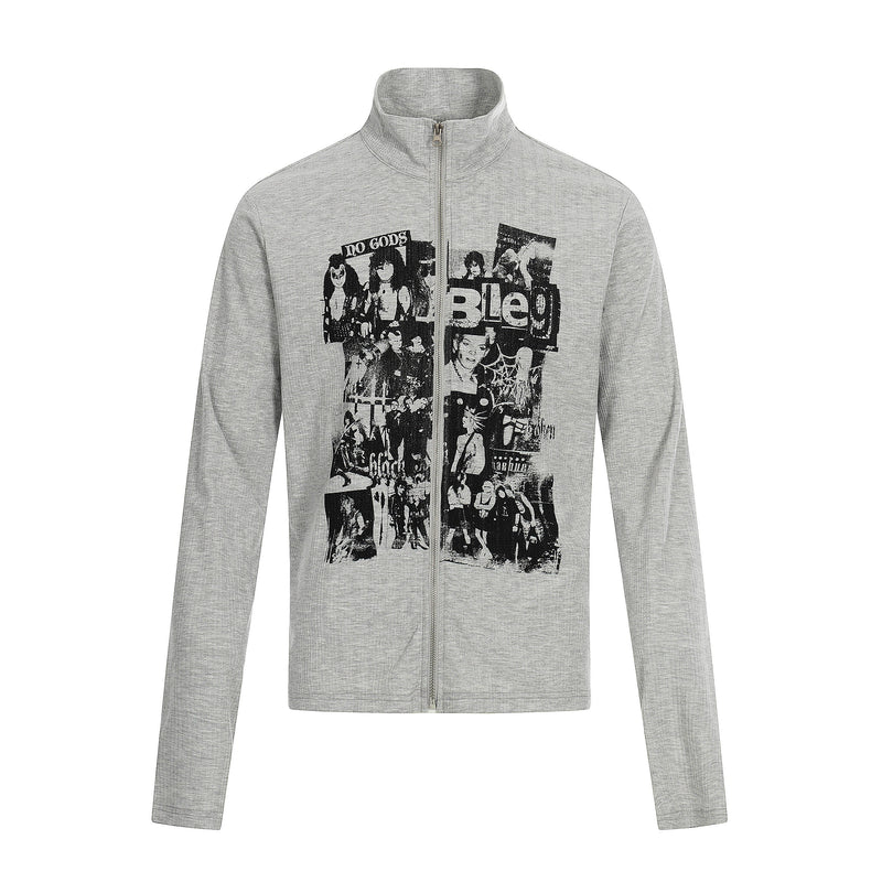 Omirad Graphic Zip Track Jacket | Punk Collage Print