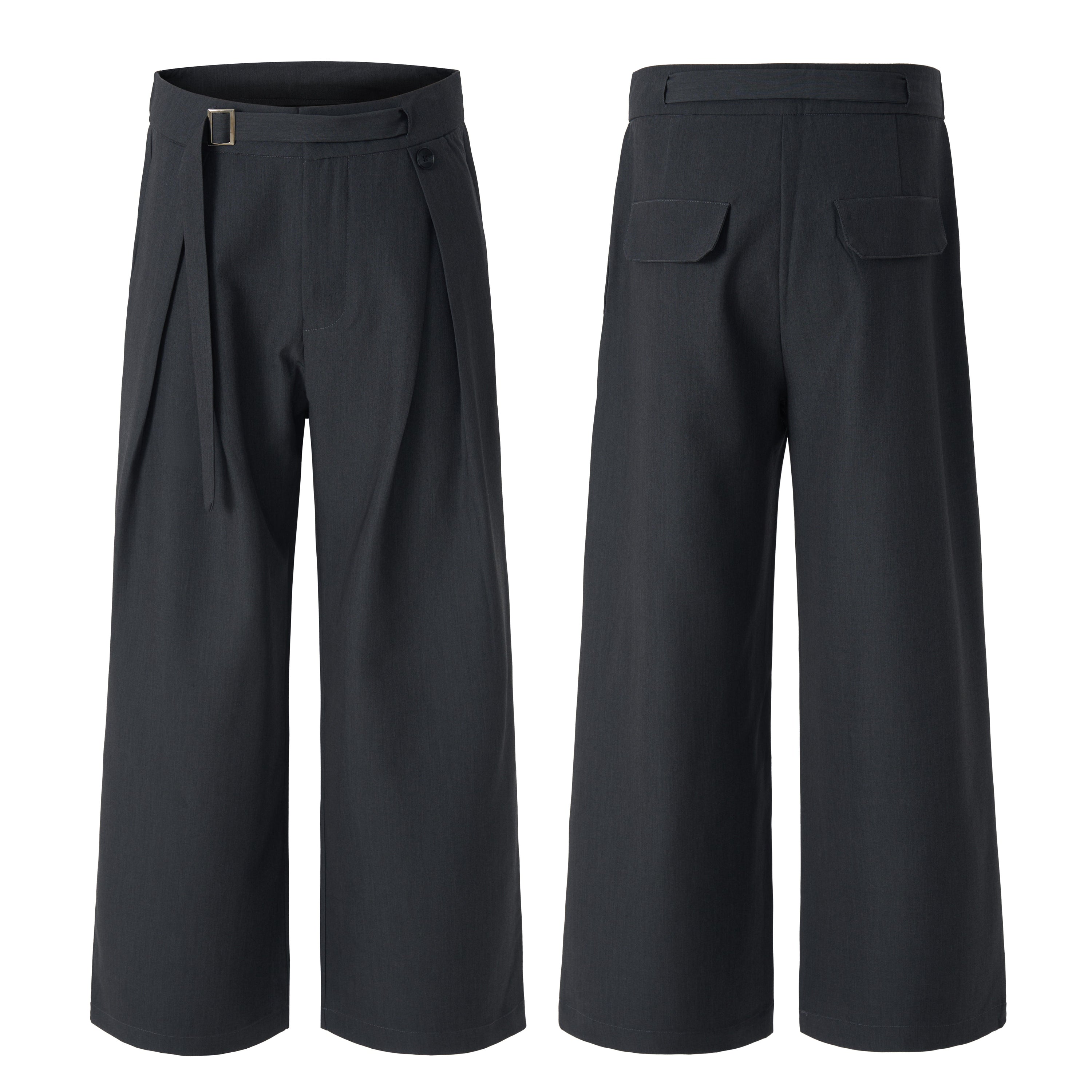 Buckle-Wrap Wide-Leg Trousers | Tailored Street Style